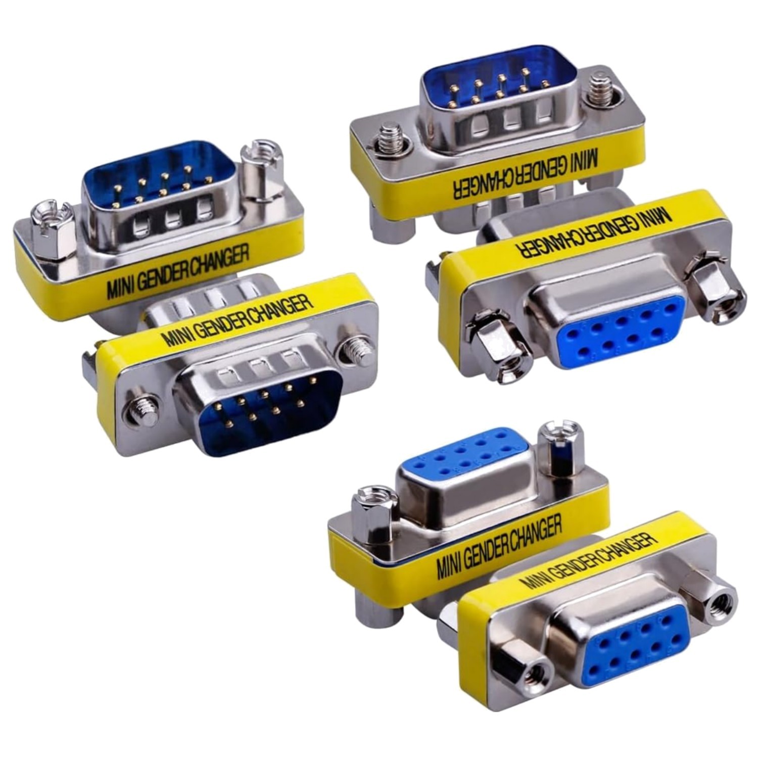 Versatile 6-Pack DB9 Mini Gender Changer - Male/Female Connectors for PC & More