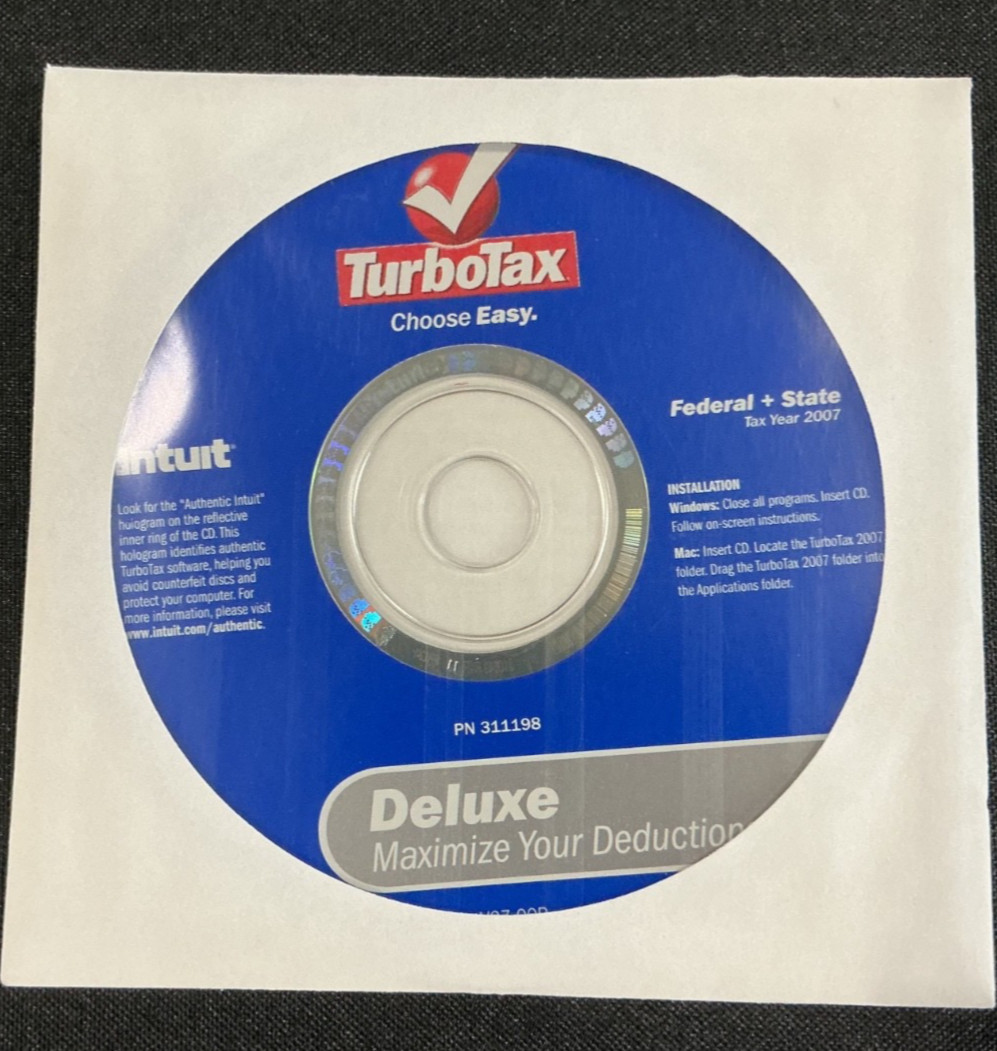 Intuit TurboTax Deluxe 2007 Federal+State (Win/Mac) Retail Version FREE S&H