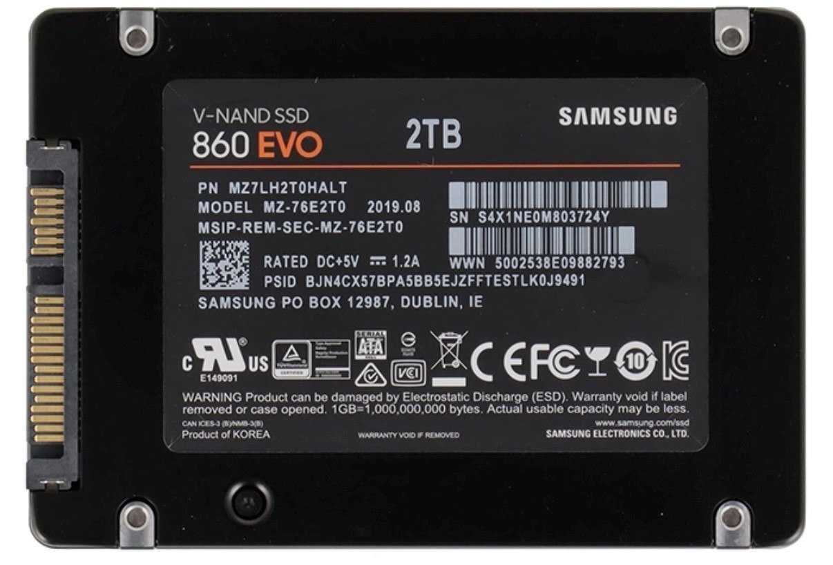 Samsung SSD 860 EVO 2 TB, Internal, 2.5 inch SSD MZ-76E2T0B Wear Life 90%+