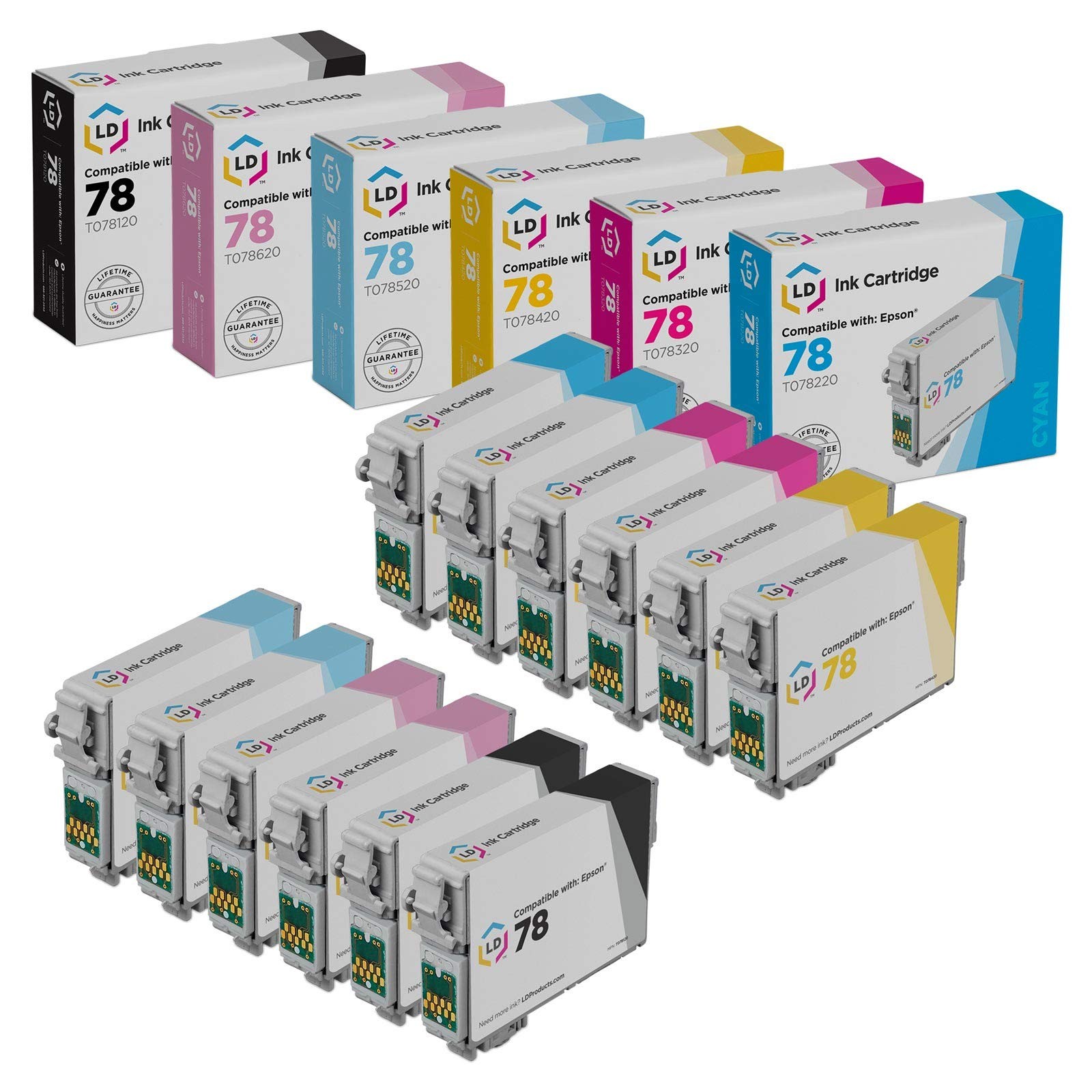 LD T078 Black and Color Ink Cartridges Set of 12 for Epson T078 #78  RX580 RX595