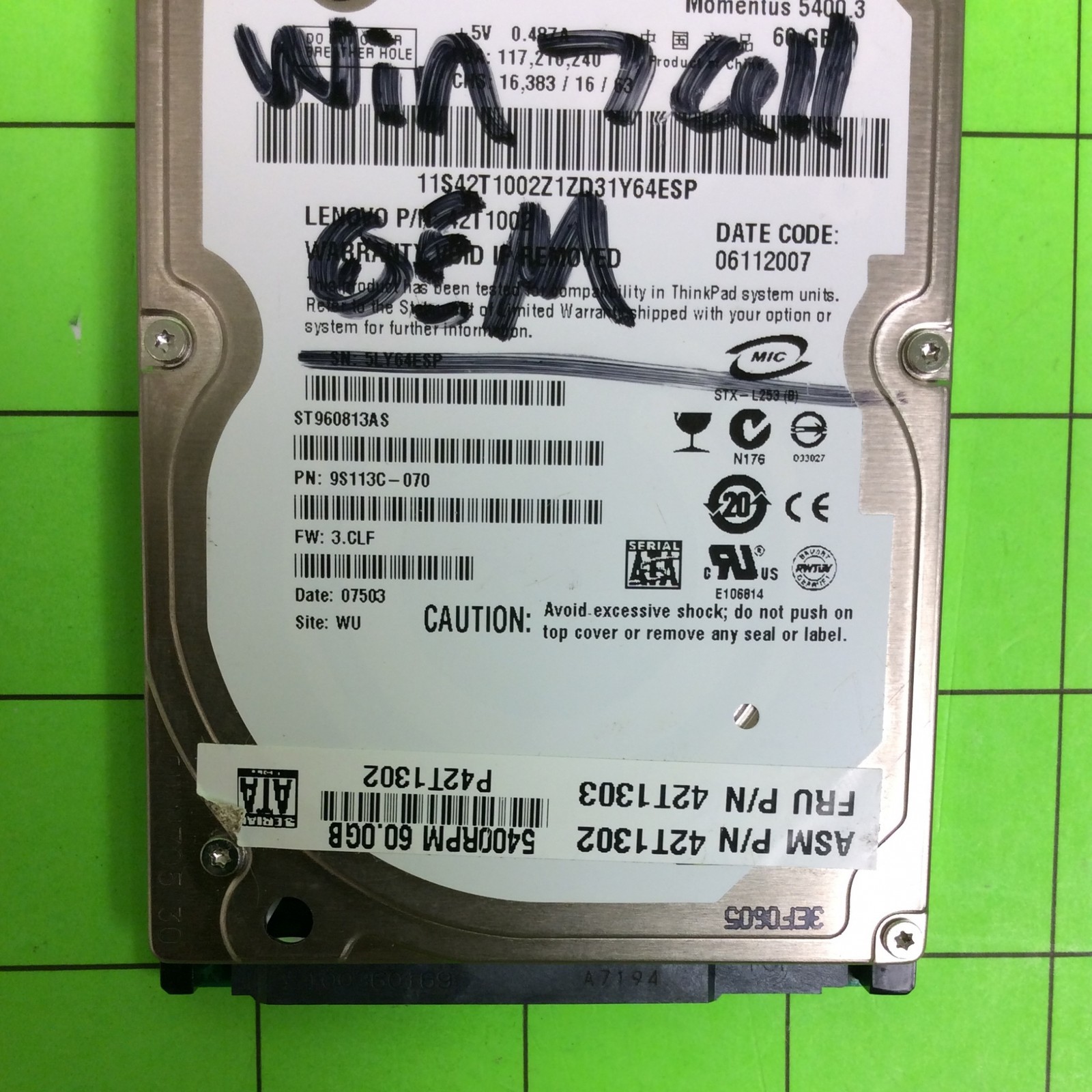 Laptop Seagate ST960813AS 9S113C-070 60GB Momentus SATA Hard Drive (NO O/S)