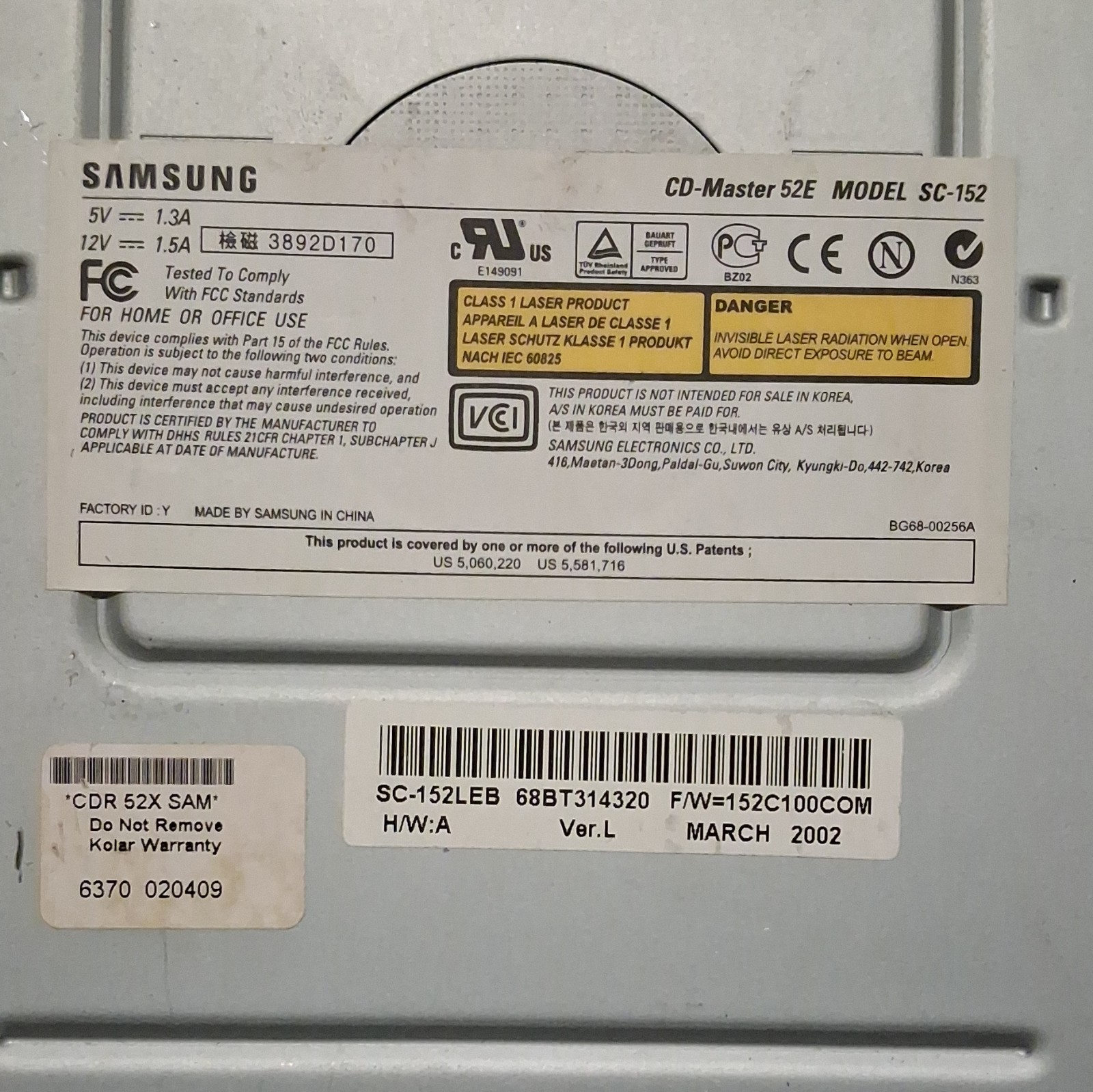 Samsung CD-Master 52E SC-152 5.25in IDE Internal CD-ROM Drive Beige PC