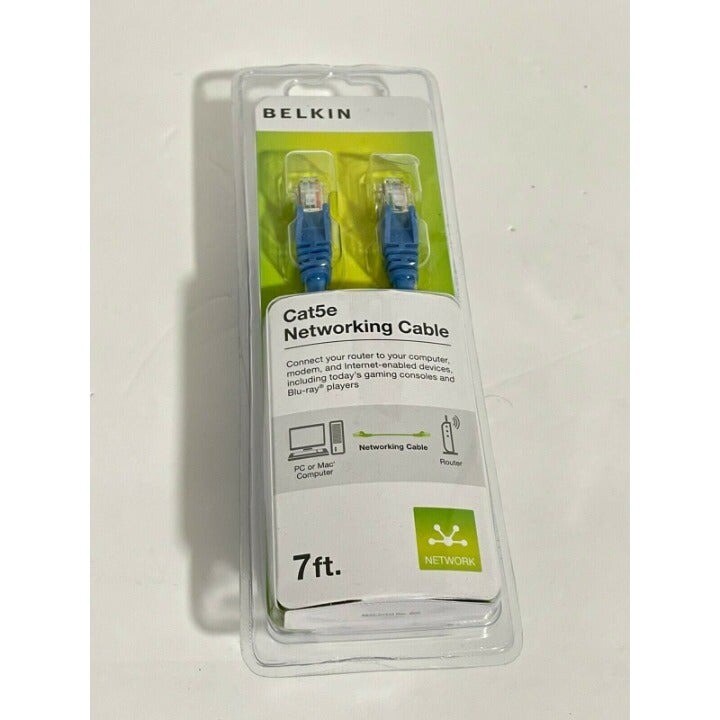 NEW Belkin Premium Flat Cat5e Ethernet Networking Cable, 7 foot Blue