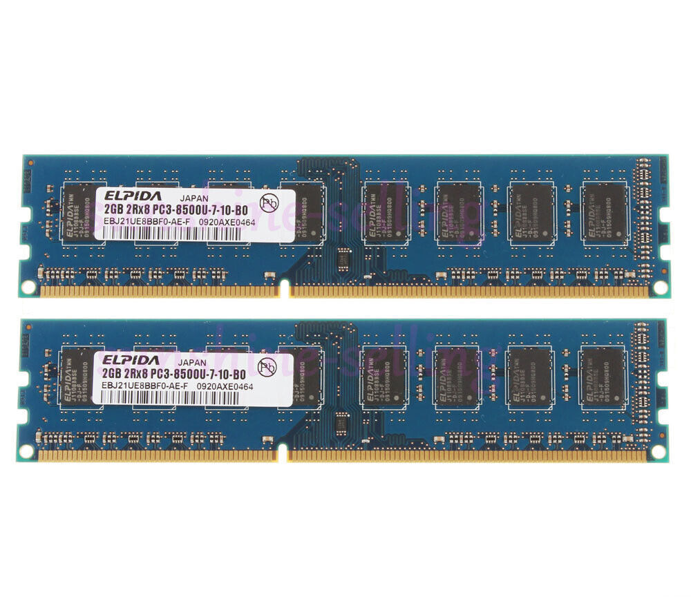 2pcs Elpida 2GB 2Rx8 PC3-8500U DDR3 1066MHZ 240pin DIMM Desktop Memory RAM 4GB