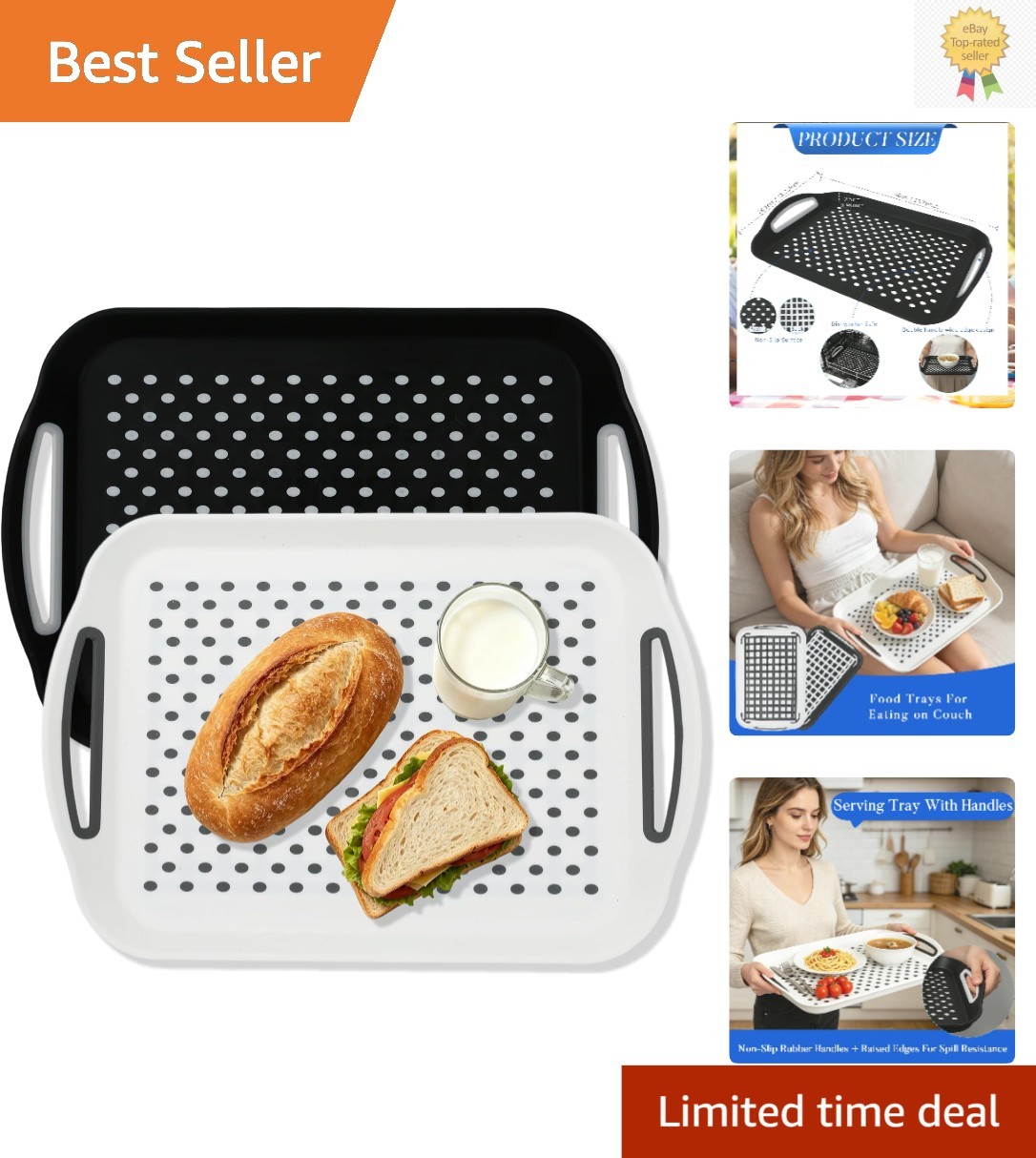 Elegant 2 Pack Non-Slip Lap Trays for Comfortable Eating on Couch & Bed