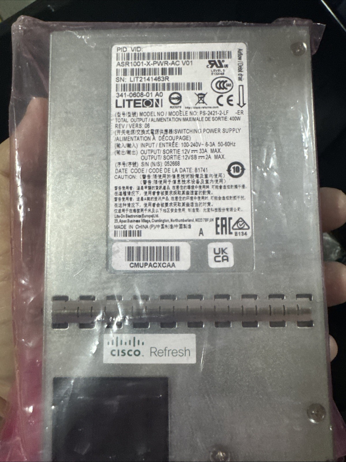 Cisco ASR1001-X-PWR-AC 341-0608-01 AC Power Supply for ASR1001-X
