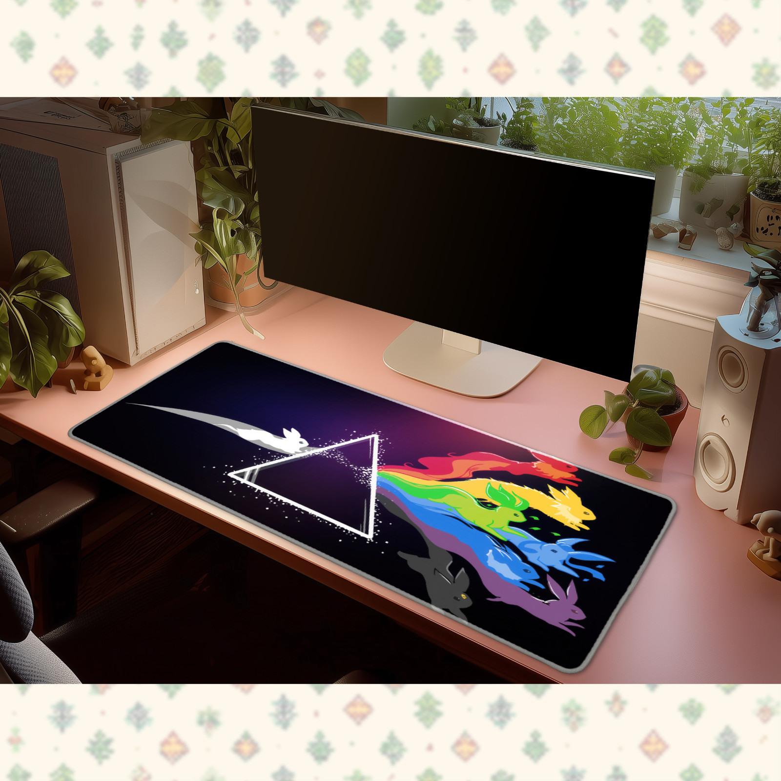 Pokemon Eeveelution Prism Desk Mat Mouse Pad Rainbow Dark Side Gaming Art