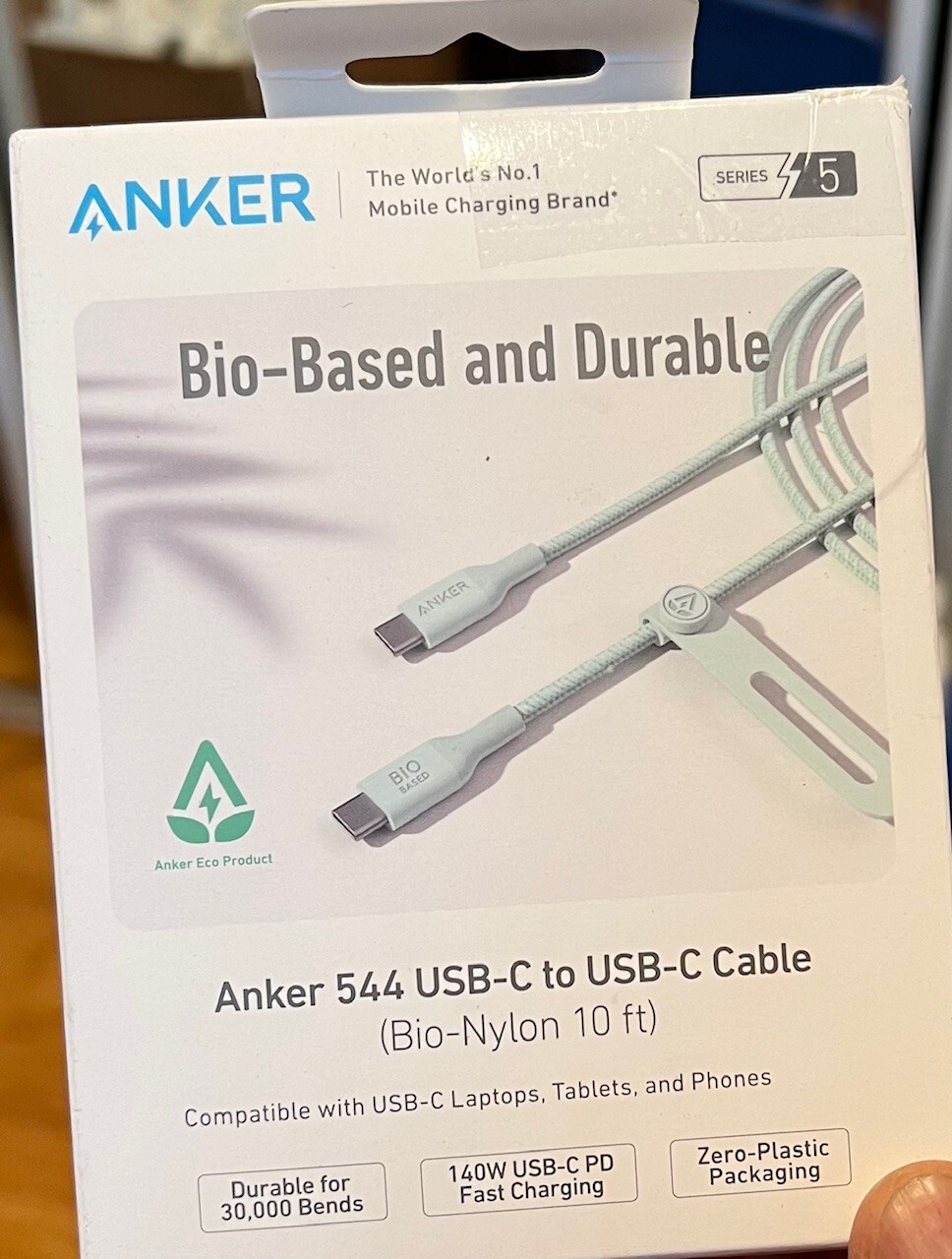 Anker 544 Usb-C To Usb-C Bio-Nylon Green 10Ft Cable - NEW