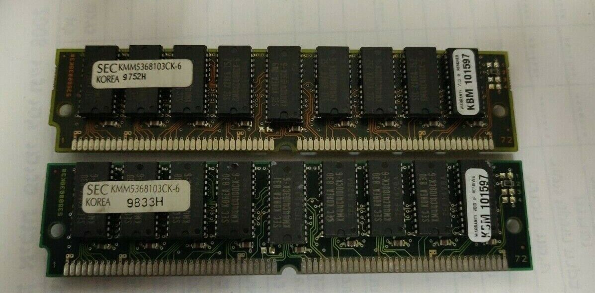 2x SEC KMM5368103CK-6 32MB 8x36 60ns FPM Parity SIMM  Memory Modules