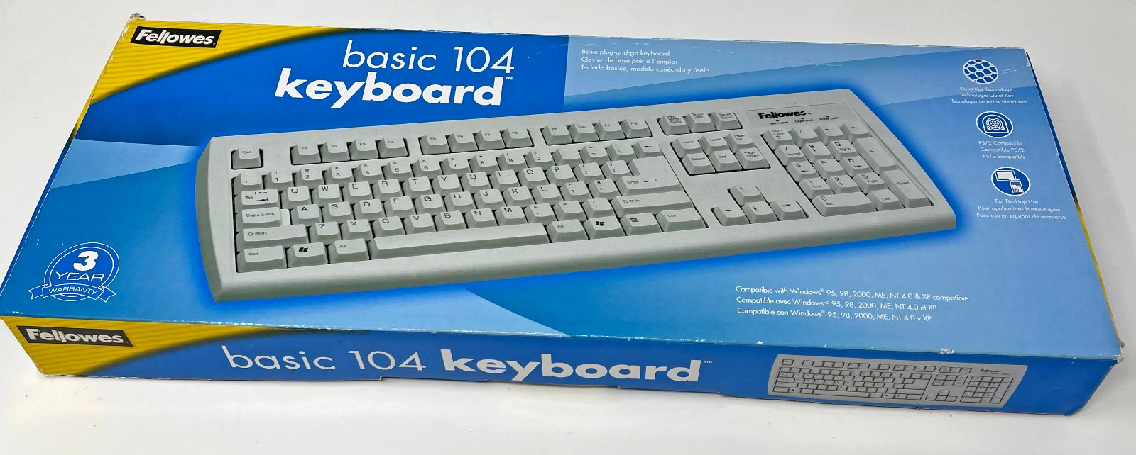 Fellowes KB-2971 Quiet Key PS/2 Compatible Keyboard Old Stock Basic 104 PC KB