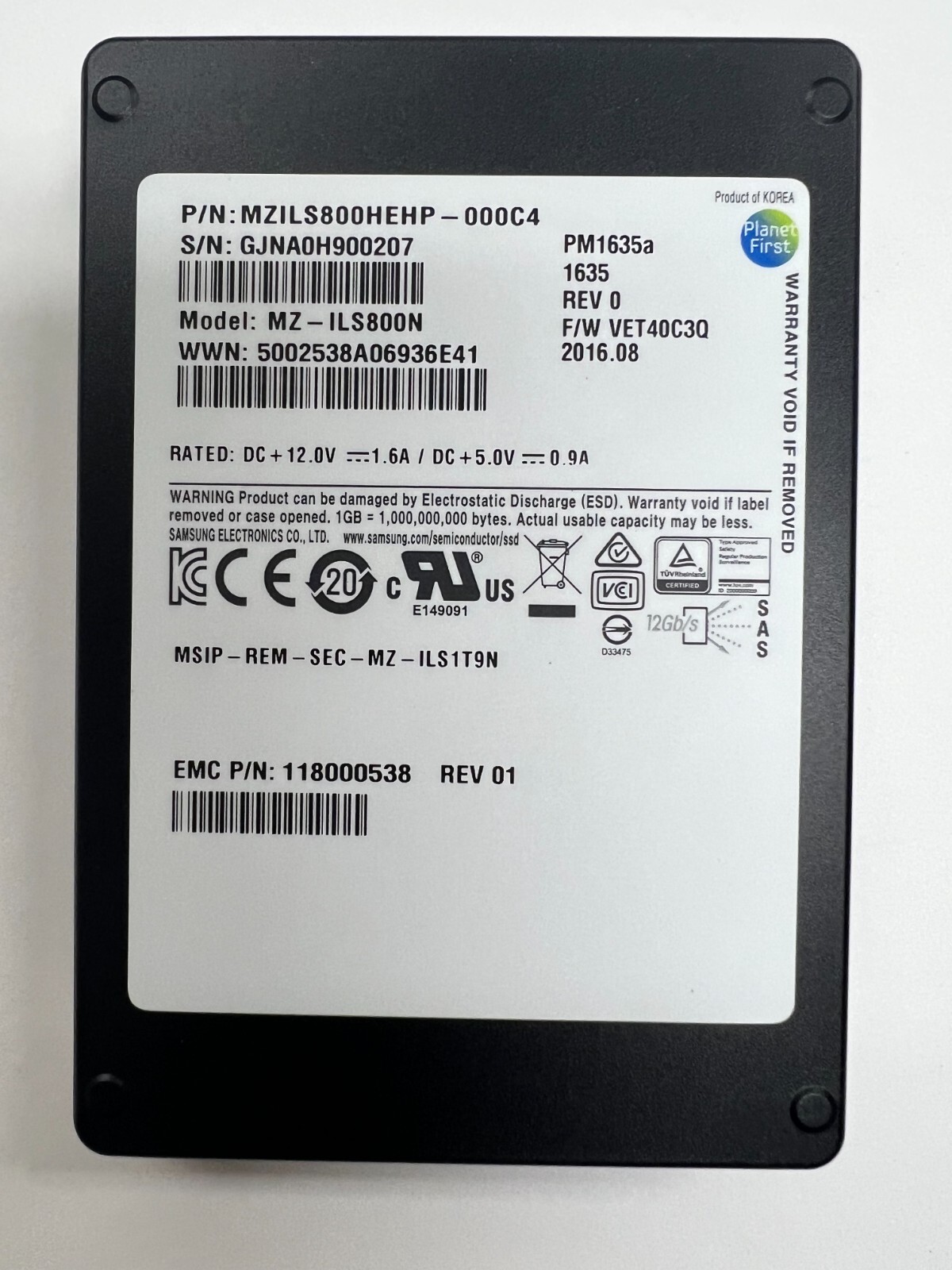 EMC/SAMSUNG MZILS800HEHP-00C4 800GB 12GBPS SAS 2.5 PM1635a SSD with Caddy