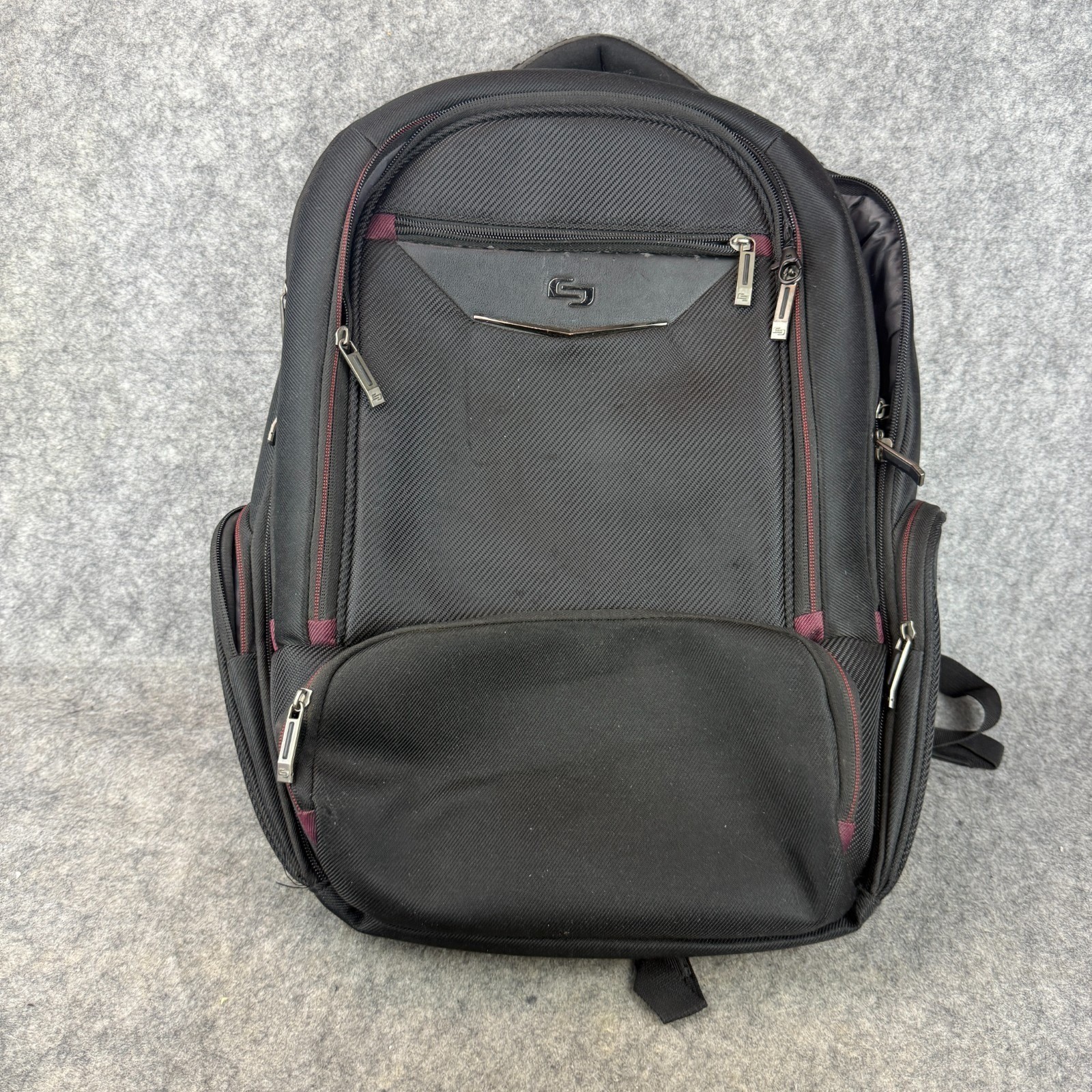 Solo New York Laptop Backpack Black Burgundy Tech Travel Bag Padded Tablet Case