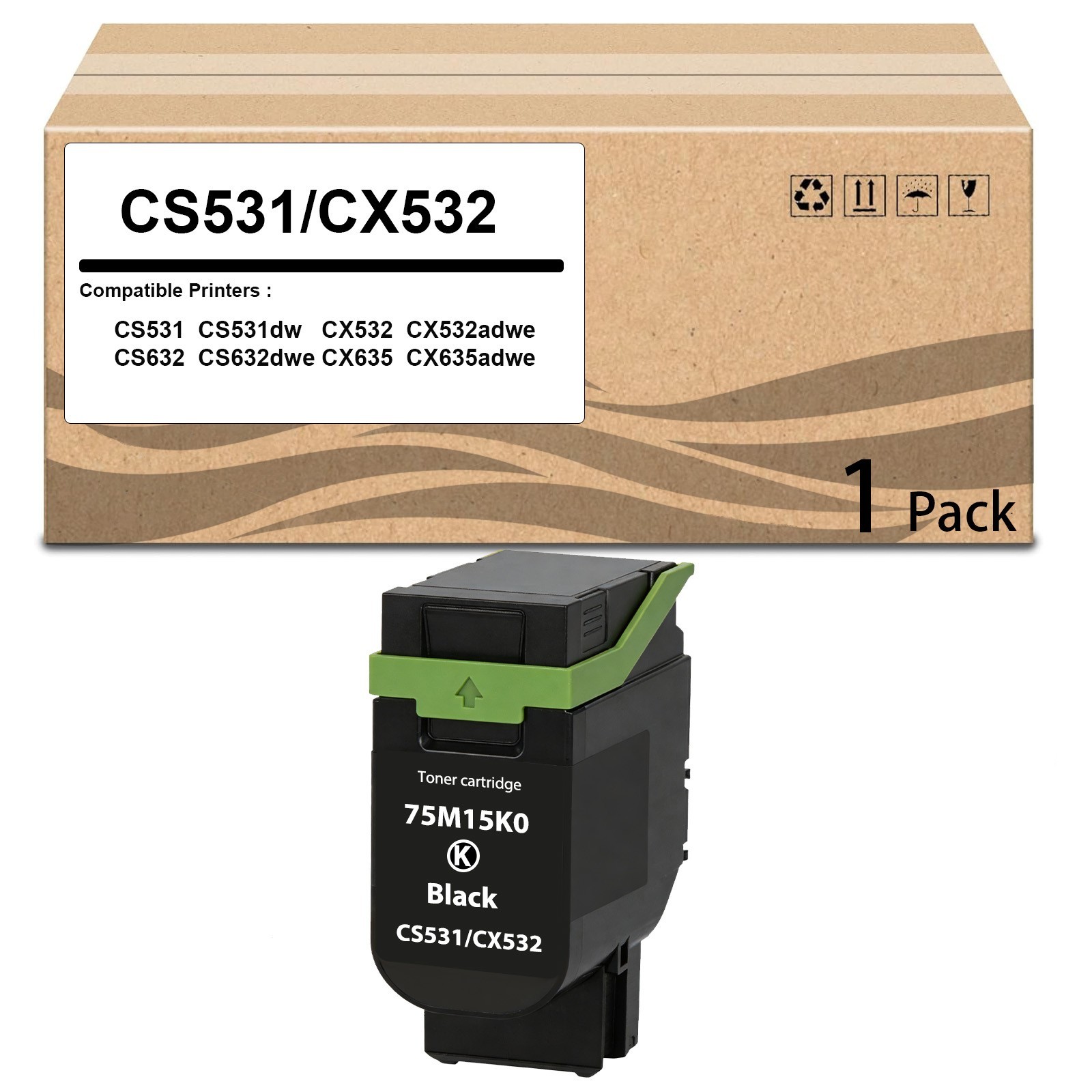 1PK CS531 CX532 75M10K0 Toner Cartridge Compatible with CS531 CX532 CS632 CX635
