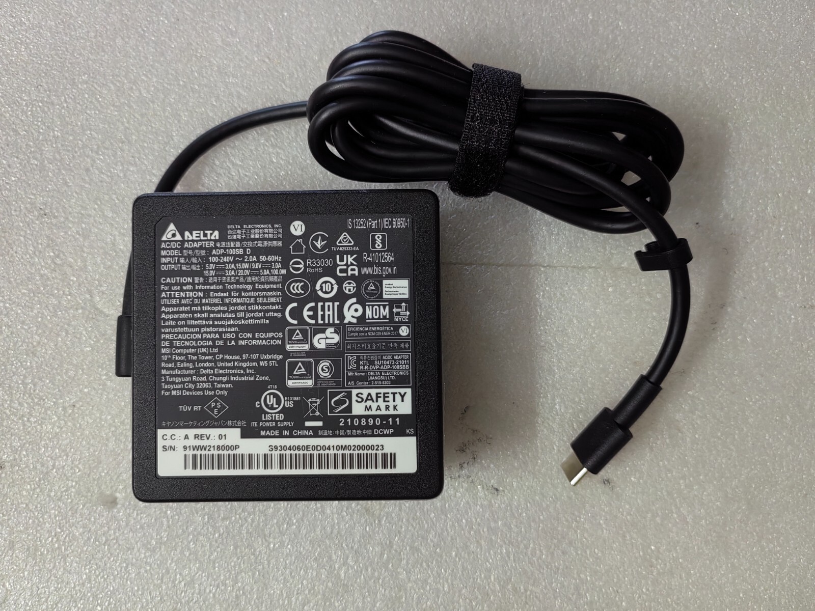 ADP-100SB D Delta/MSI 20V 5A For MSI Prestige 15 A12SC Type-c 100W Adapter OEM