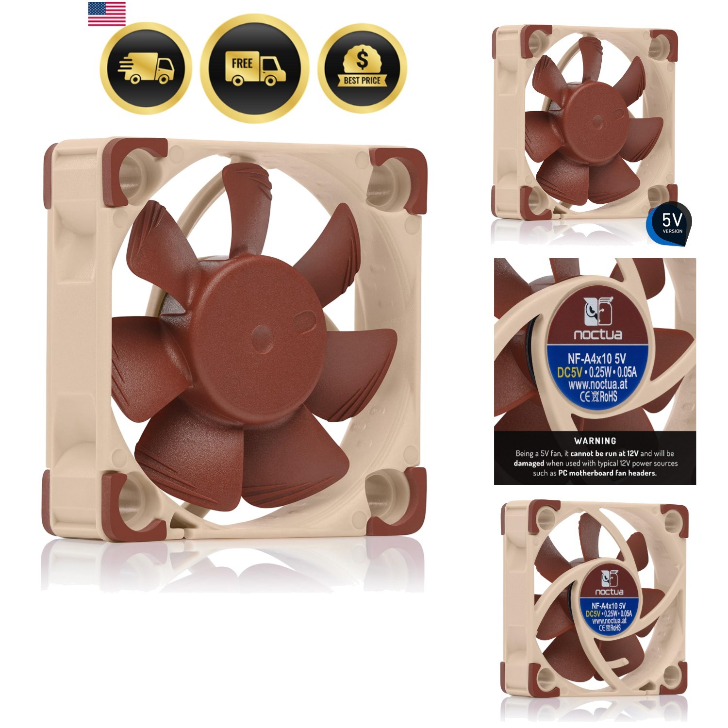 NF-A4x10 5V,  Quiet Fan, 3-Pin, 5V Version 40x10mm, Brown