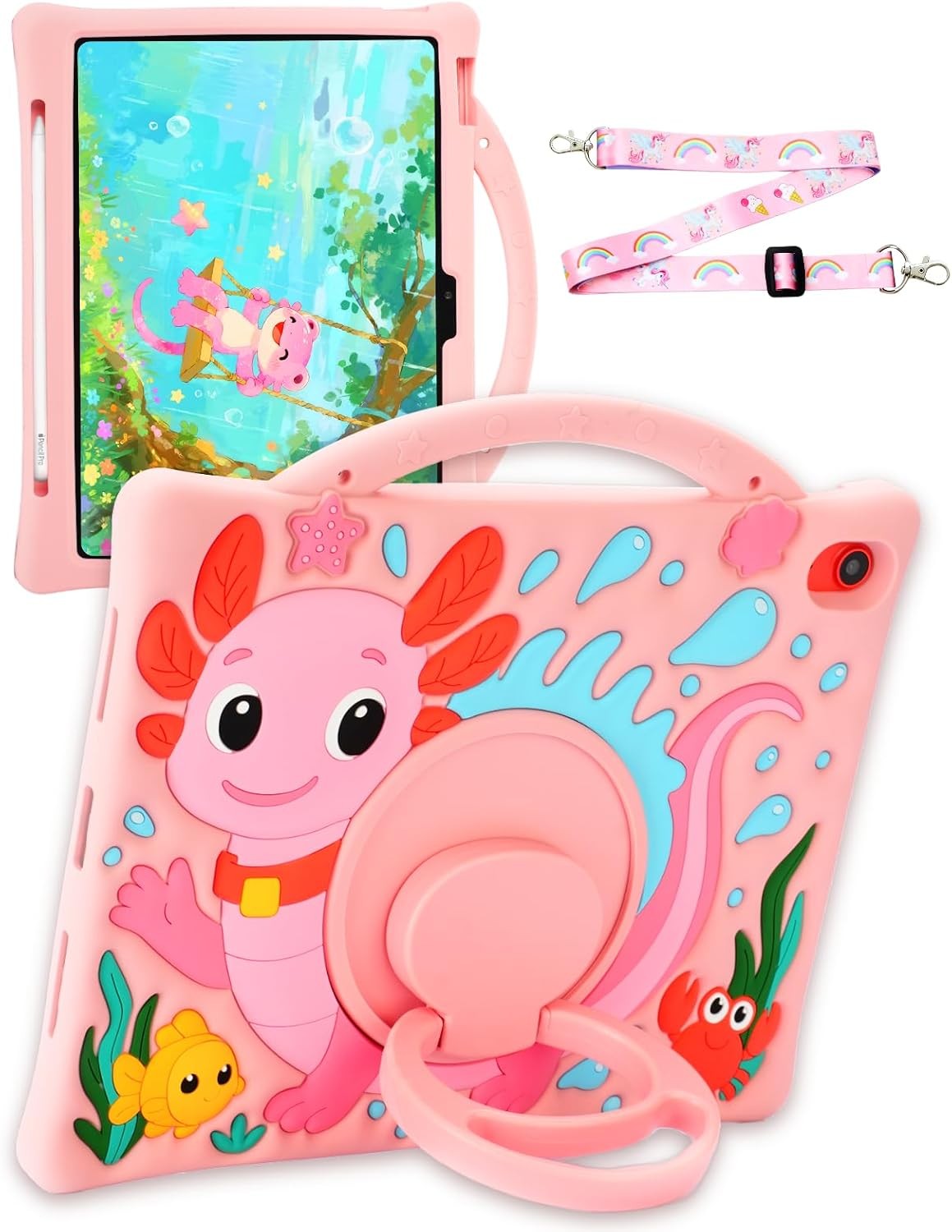 Cute 3D Silicone Kids Case for 11 Inch Galaxy Tab A9 Plus with Adjustable Strap