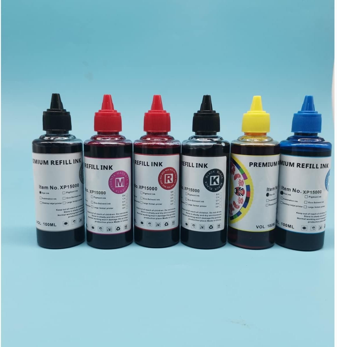 6x100ml Premium CISS Refillable Ink Refill Bottle Compatible with Epson XP-15000