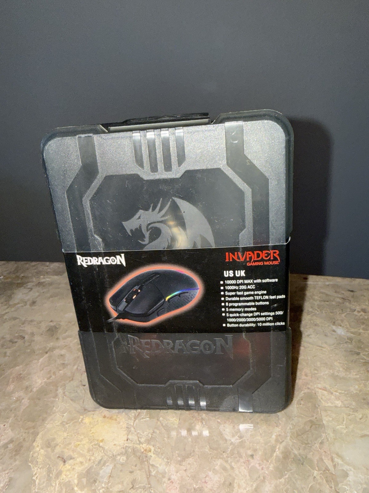 Red Dragon INVADER  Gaming Mouse Lights Up Black Programmable Buttons NEW
