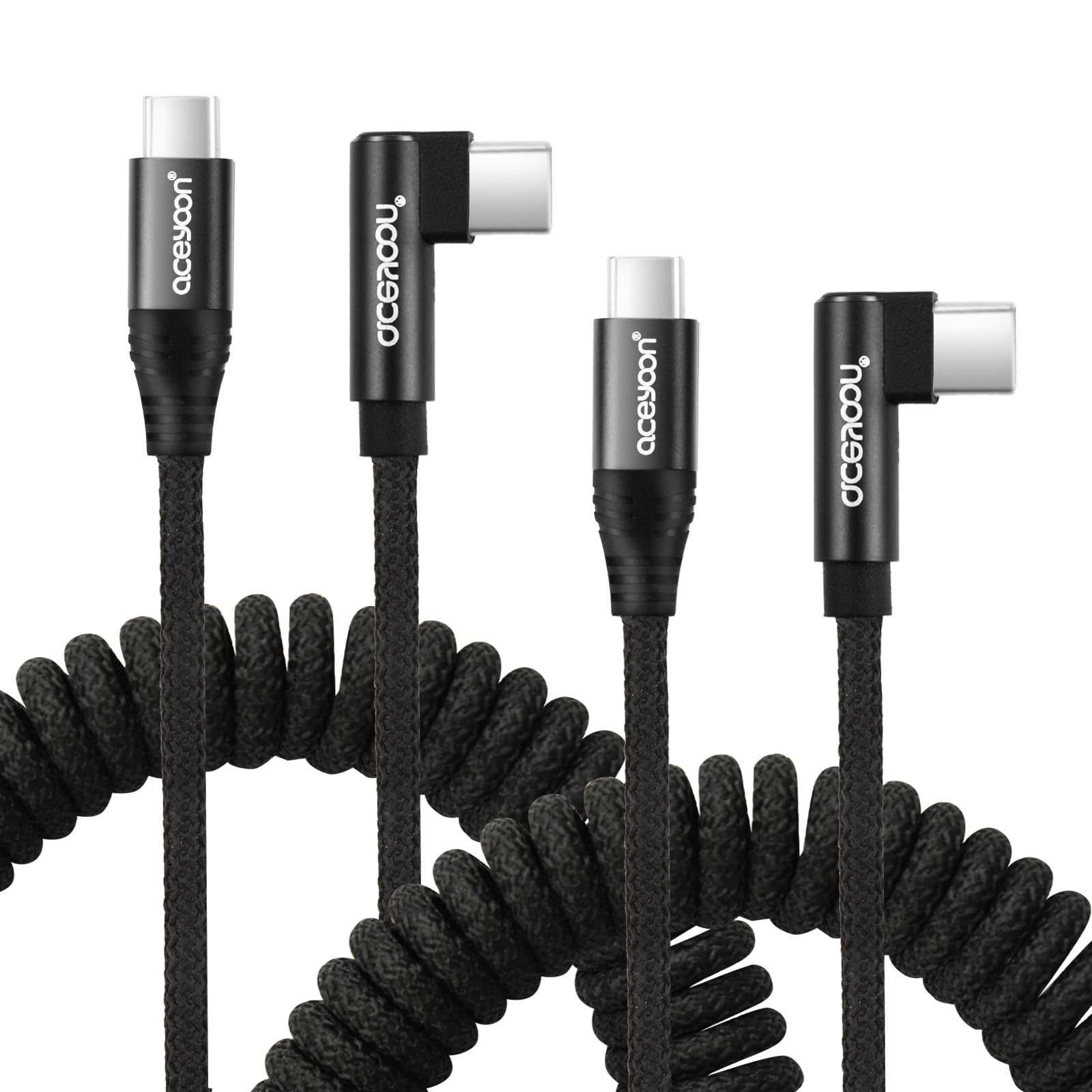 aceyoon USB C to C Coiled Cable 3FT, 2 Pack 90 Degree C Charger...