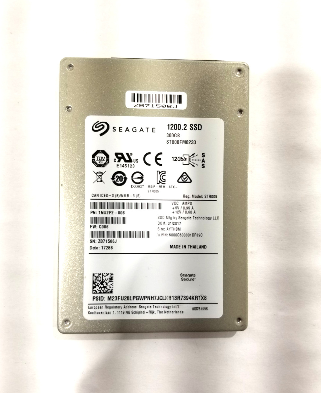 Seagate ST800FM0233 1200.2 800GB 2.5" 12Gb/s SAS SSD P/N: 1NU2P2-006 Tested