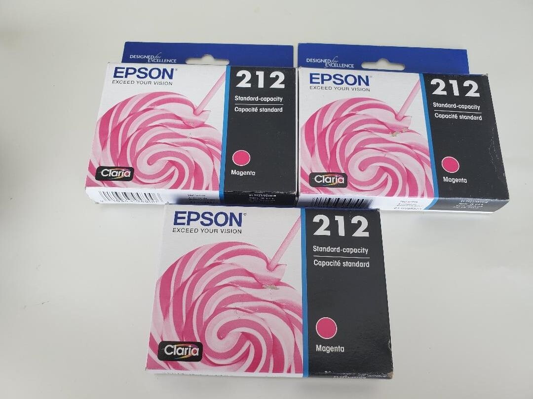SET of 3 New Genuine FACTORY SEALED Epson 212 Magenta Inkjet Cartridges 2023