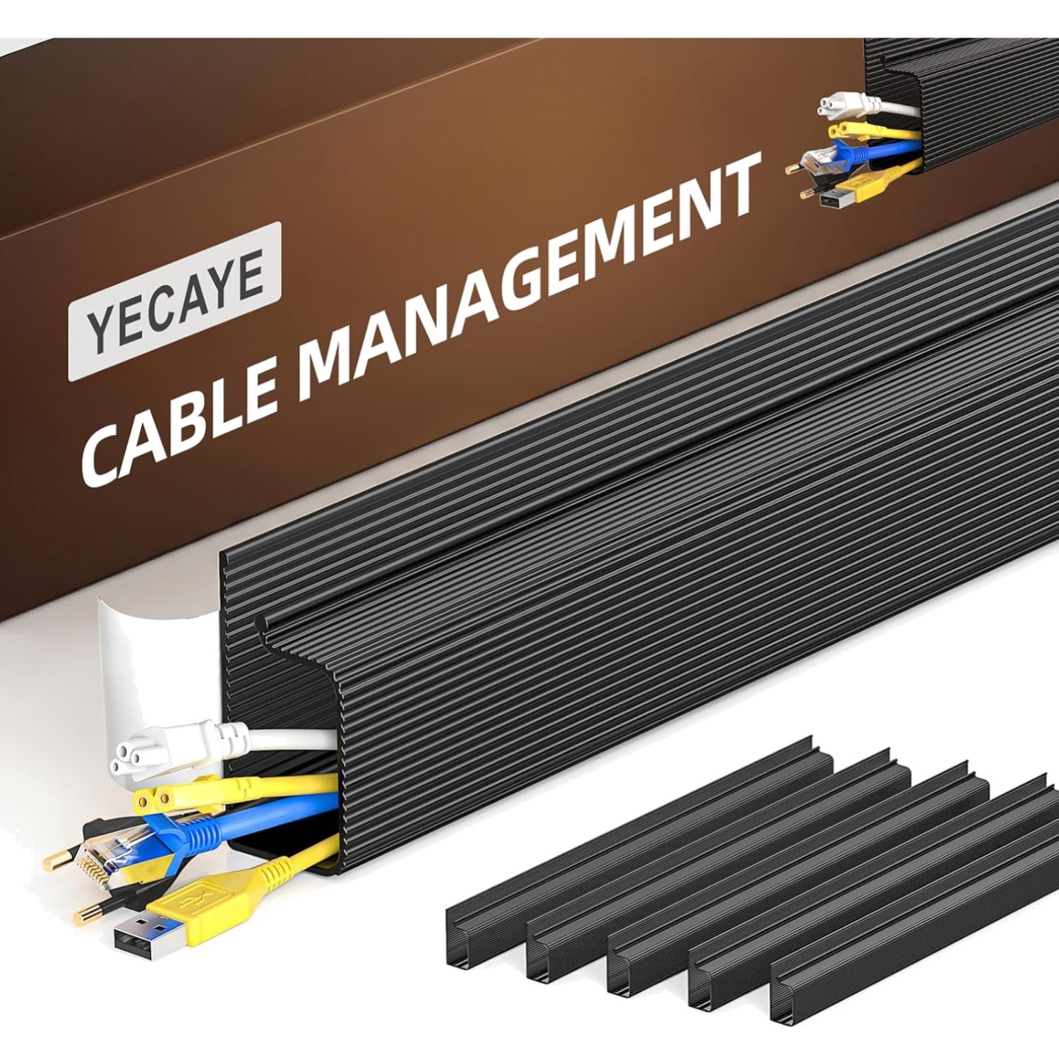 Elegant 6 Pack Cord Organizer - Child Safe & Clutter-Free Desk Solution in Black
