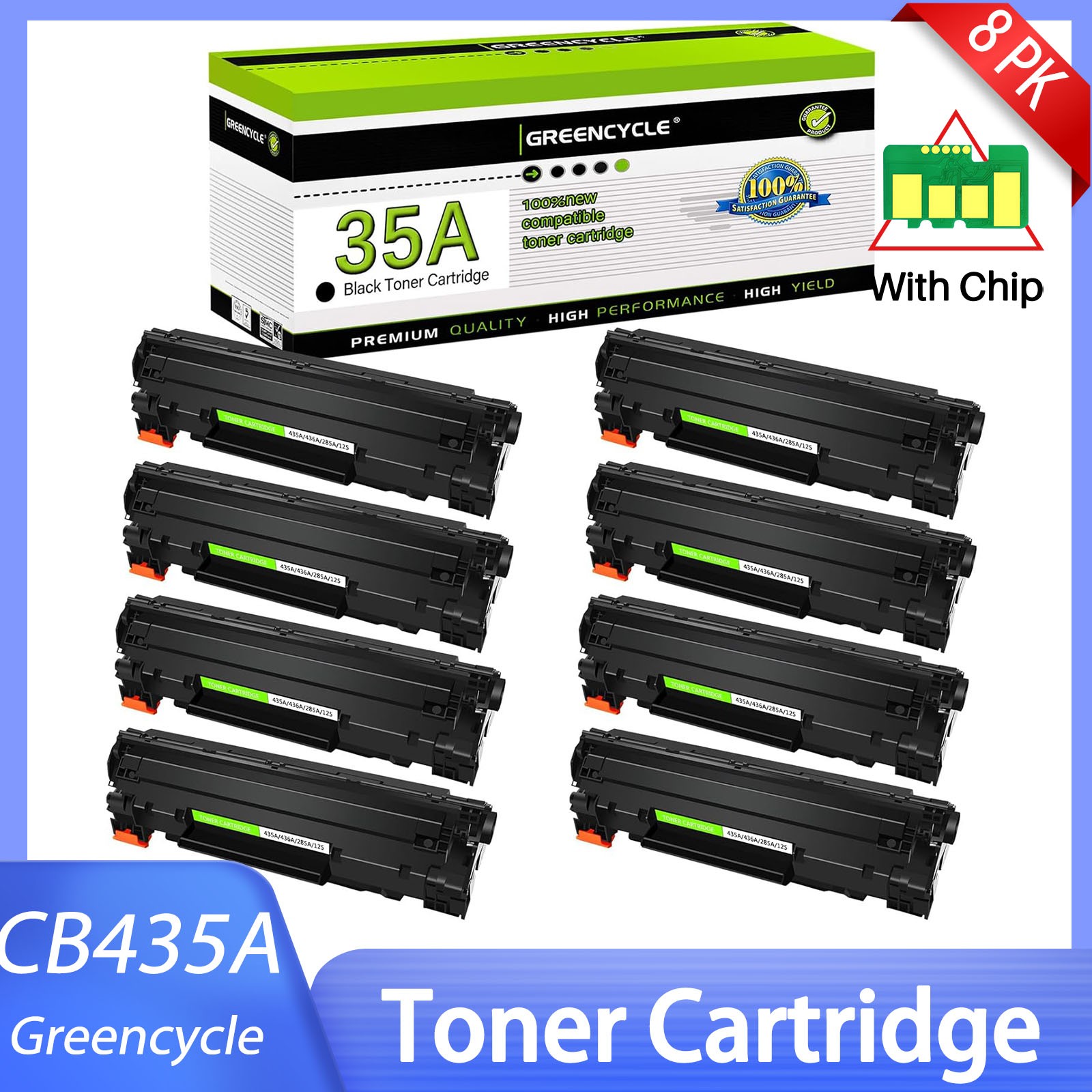 8x Compatible CB435A Toner Cartridges Replacement For HP LaserJet P1007 Printers