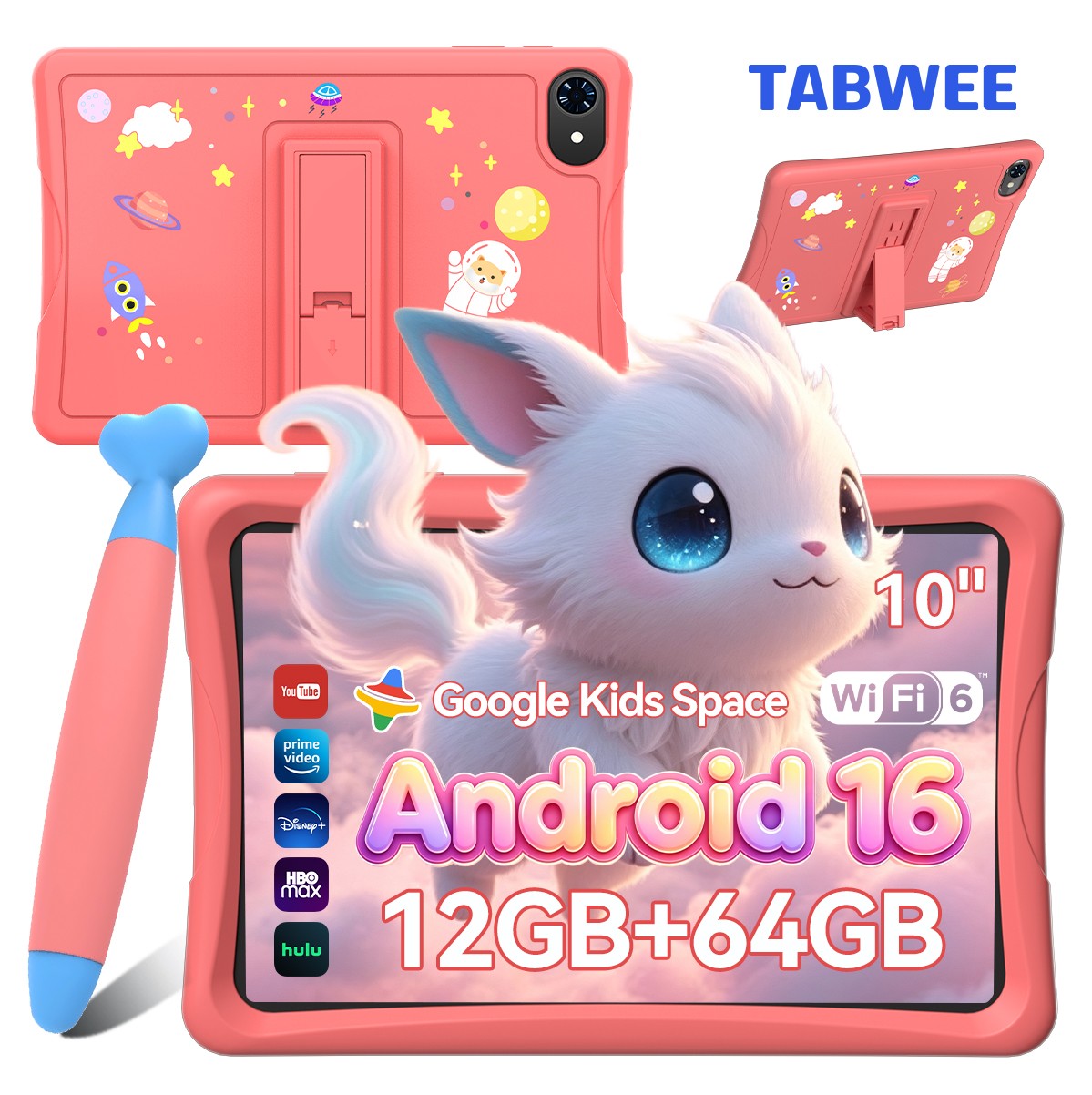 TABWEE K10 Kids Tablet 10.1" Android 16 12GB+64GB HD WiFi 6 Parent Control Touch