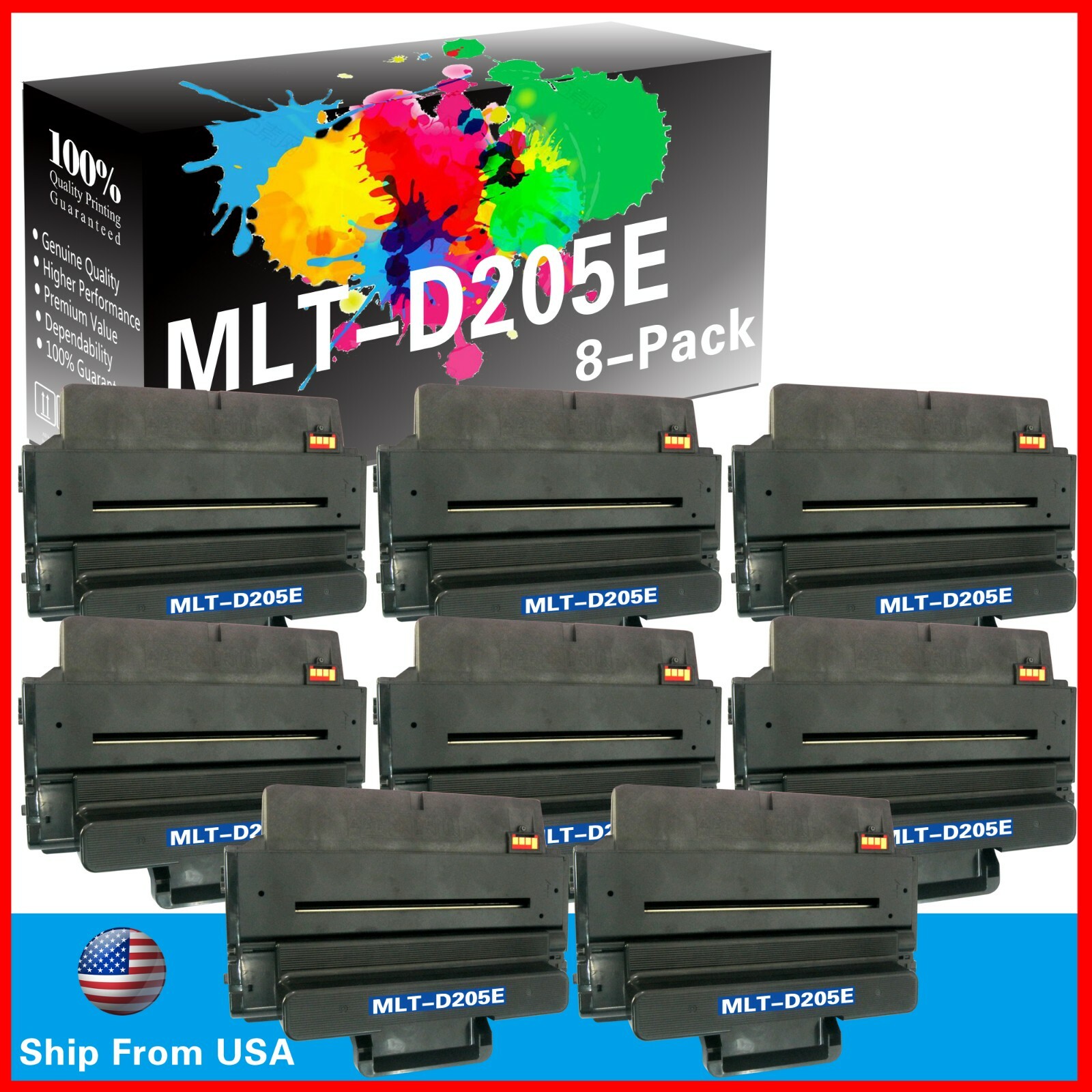 8 PK Compatible MLTD205E for Samsung 205E Black Toner Cartridge ML-3710 3712