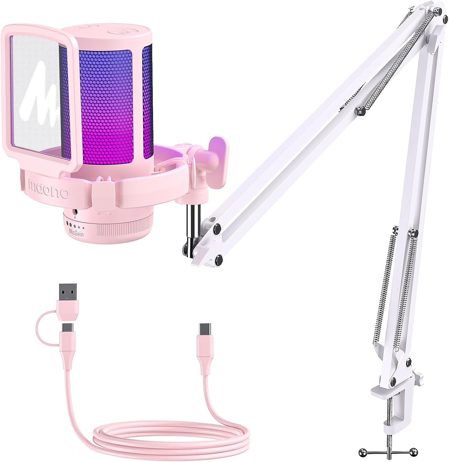 MAONO DGM20 Series Gaming USB Microphone Noise Cancellation Streaming Mic Pink