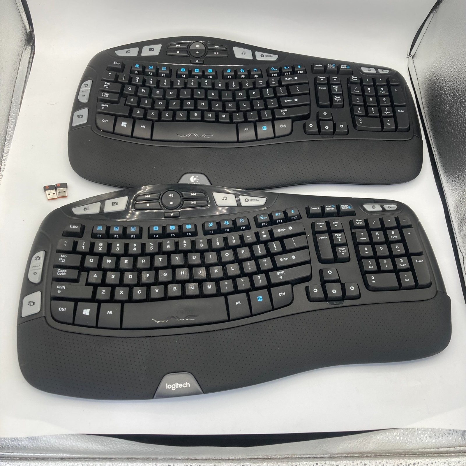 Lot of 2 Logitech K350 Wave Wireless Keyboards receivers tested working