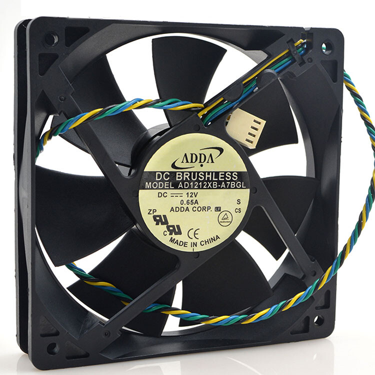 ADDA AD1212XB-A7BGL PWN Cooling Fan DC 12V 0.65A 12025 12CM 120*120*25mm 4 Wires