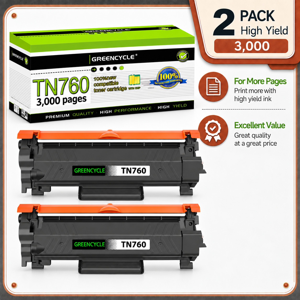 GREENCYCLE 2 Pack TN760 Toner Cartridge for Brother HL-L2370DW MFC-L2750DW