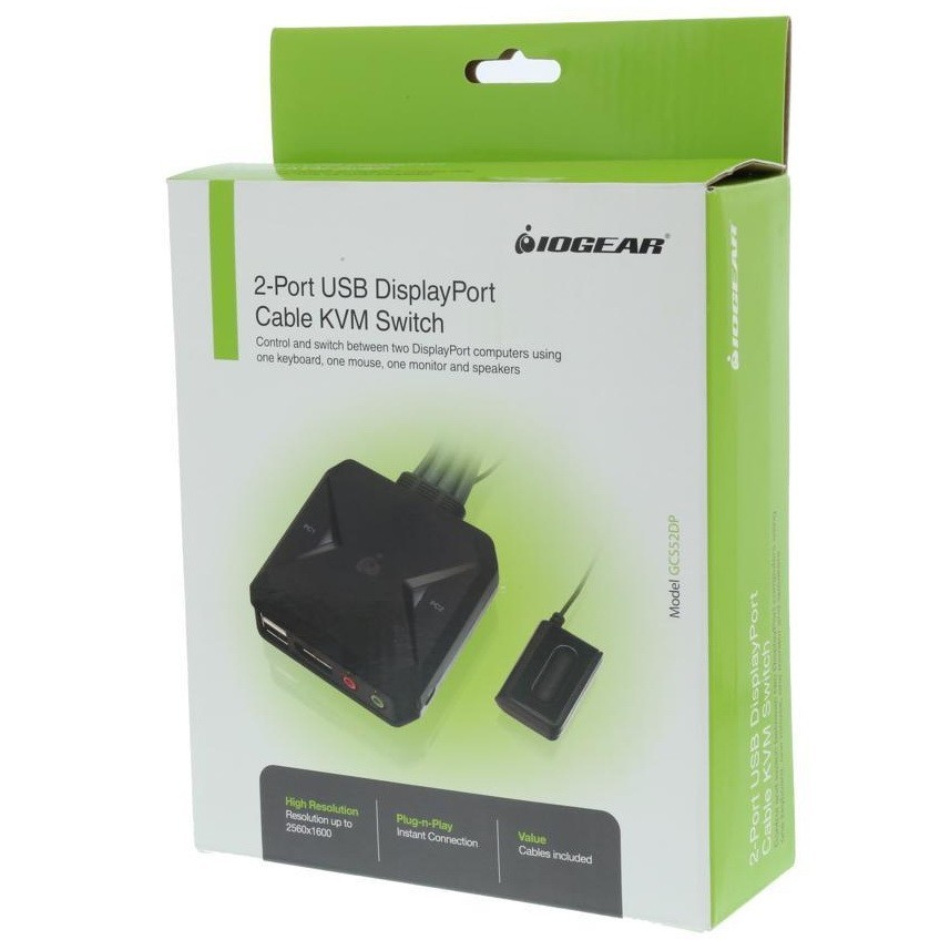 NEW IOGEAR 2-Port USB DisplayPort Cable KVM Switch,  GCS52DP