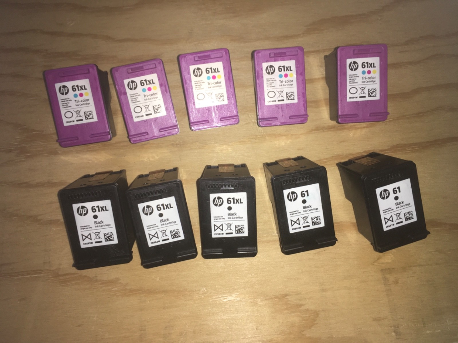 10 Virgin EMPTY Original HP 61XL Black & Color Ink Cartridges 5 Black & 5 Color