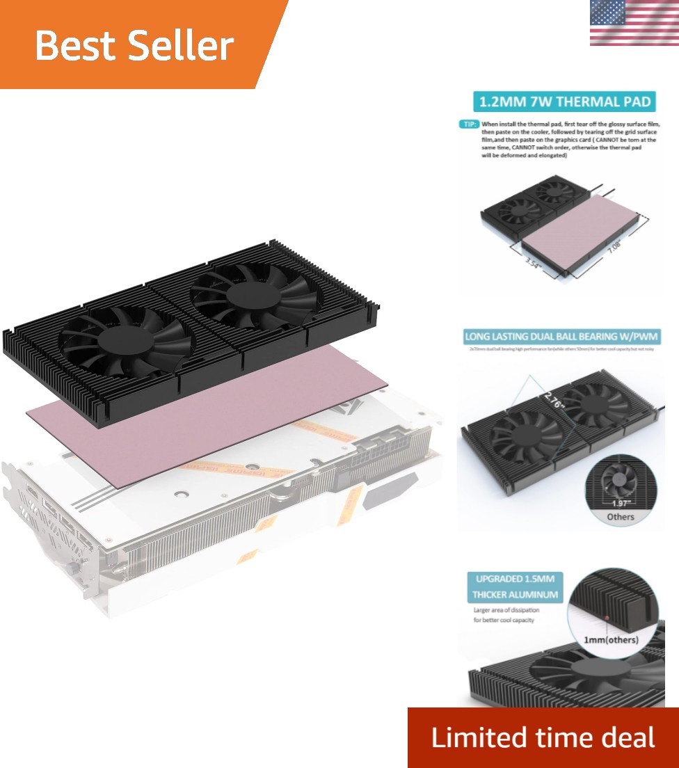 GPU Backplate Memory Heatsink with Dual 70mm PWM Fan & 1.2mm 7W Thermal Pad