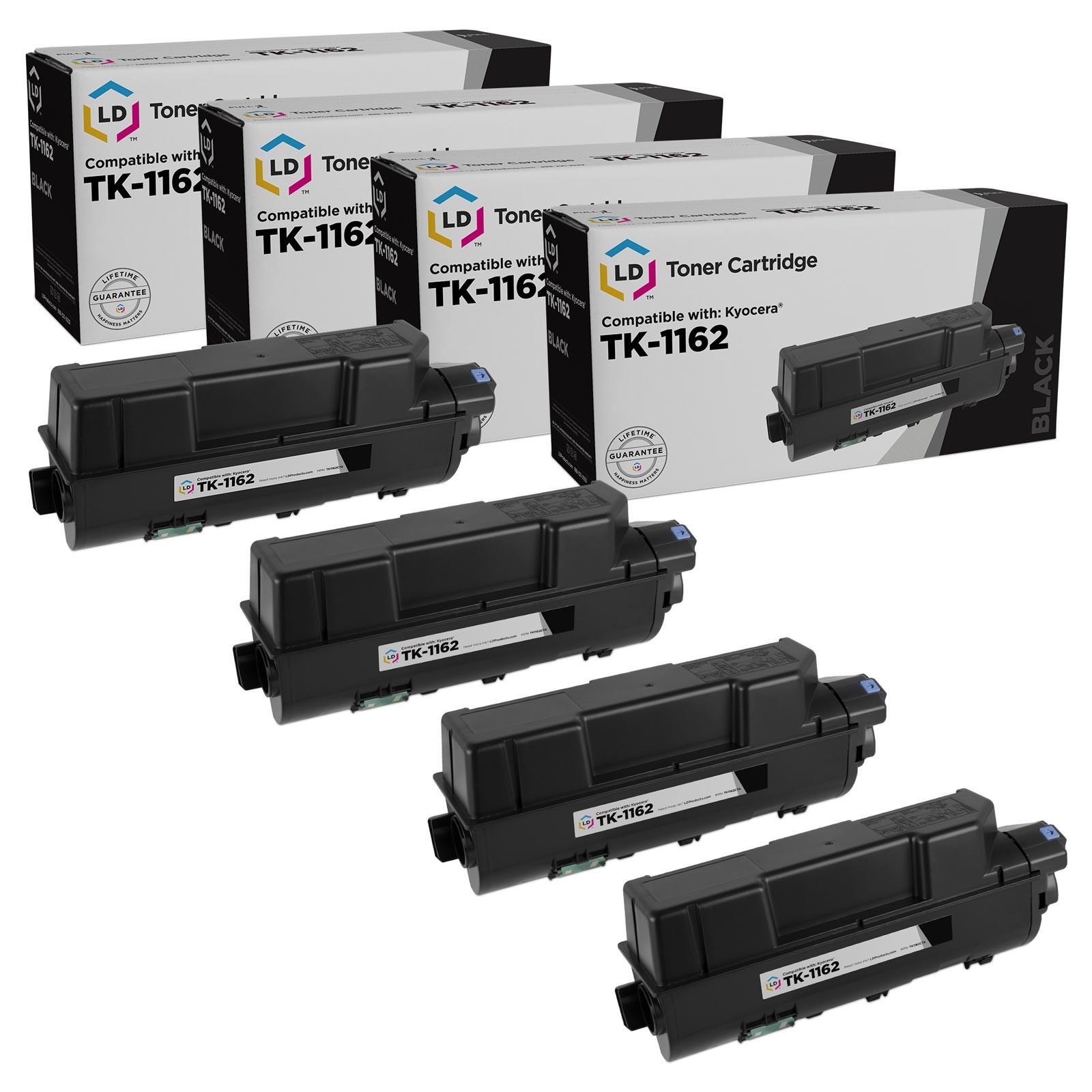 LD Compatible Kyocera TK-1162 (1T02RY0US0) Black Toner 4-Pack for ECOSYS P2040dw