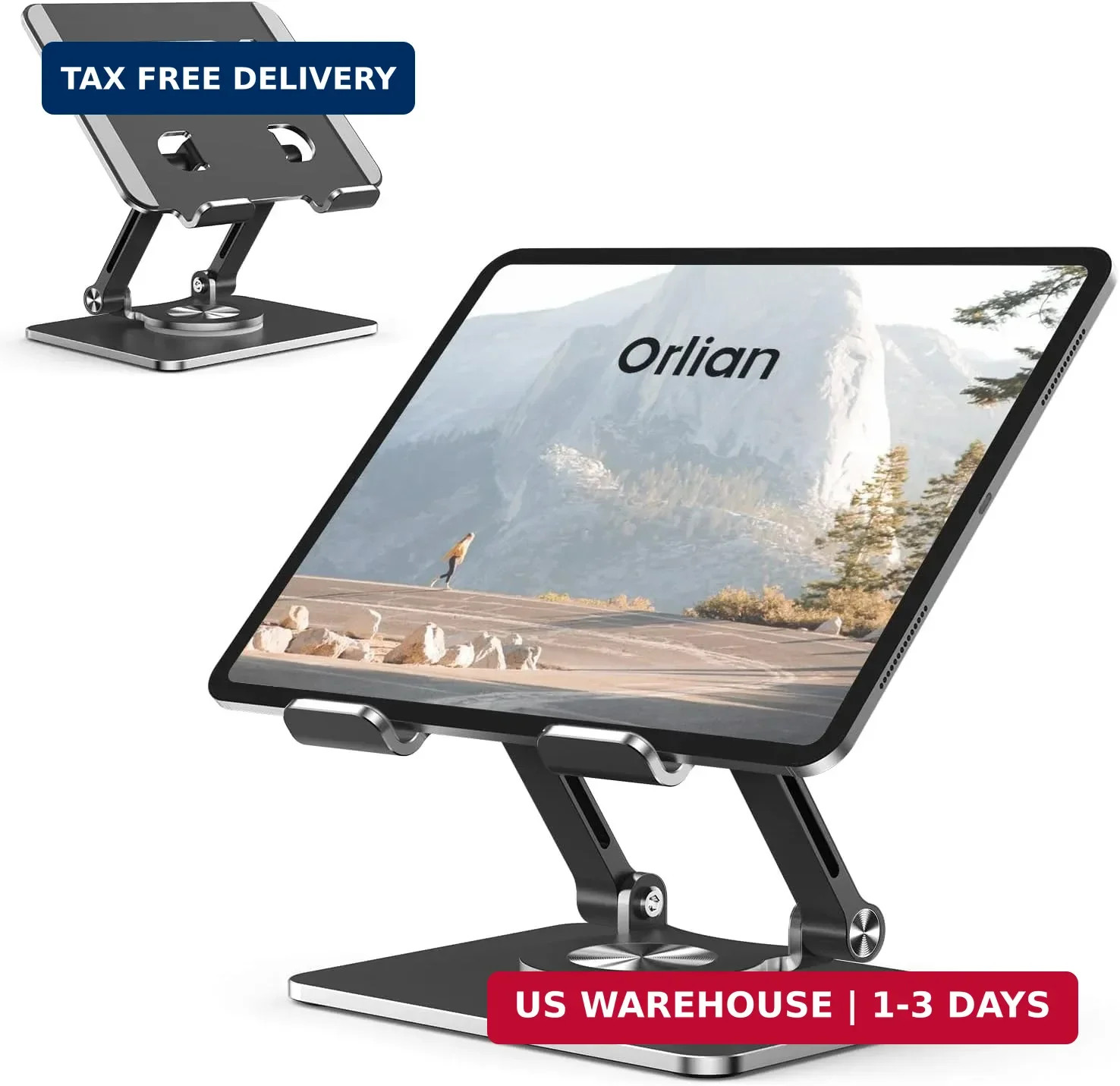Orlian Tablet Stand Holder with Thickened 360°Rotating Base Dual Rod Adjustable
