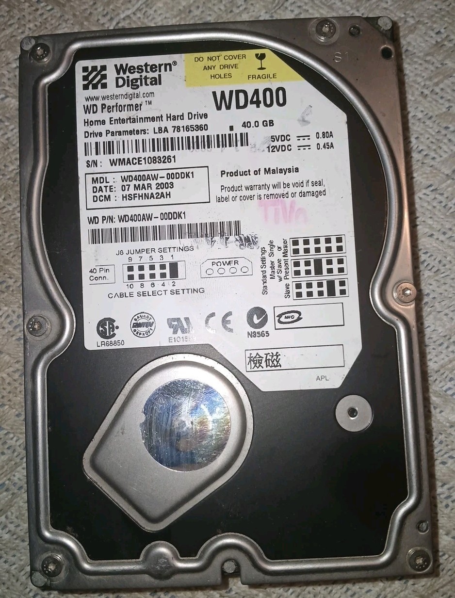 2 WESTERN DIGITAL WD400 WD Performer WD400AW-00DDK1 40GB HARD DRIVE WD400 /TIVO 