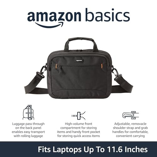 BLACK - AMAZON BASICS 11.6 INCH LAPTOP BAG WITH SHOULDER STRAP AND HANDLE,