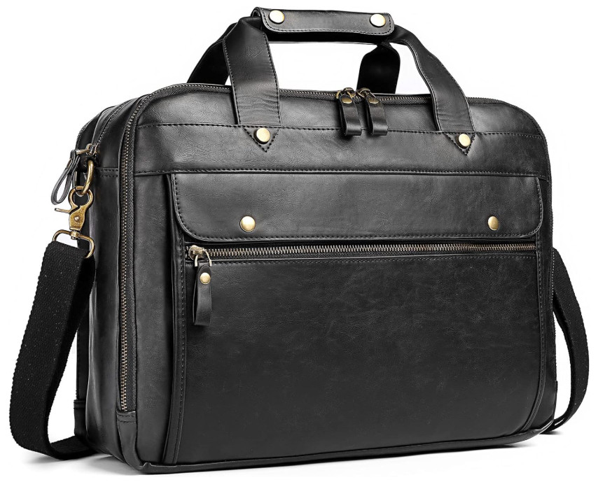 Maletín cuero 15.6″ triple compartimento impermeable negocio viaje negro