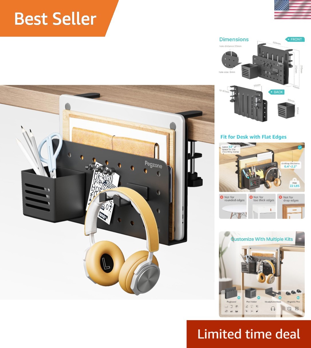Space-Saving Under Desk Holder & Storage - Easy Clamp Installation, 22 lbs Cap.