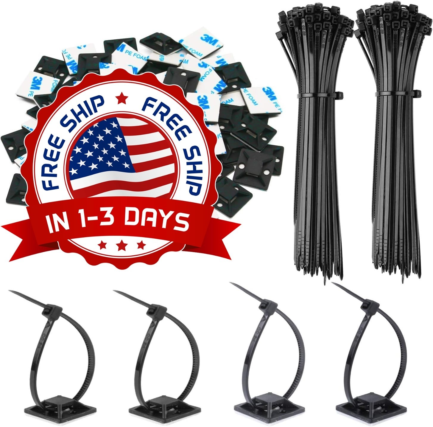Cierre De Bridas De Cable De Nylon Universal, Con Soportes Autoadhesivos NEW US.