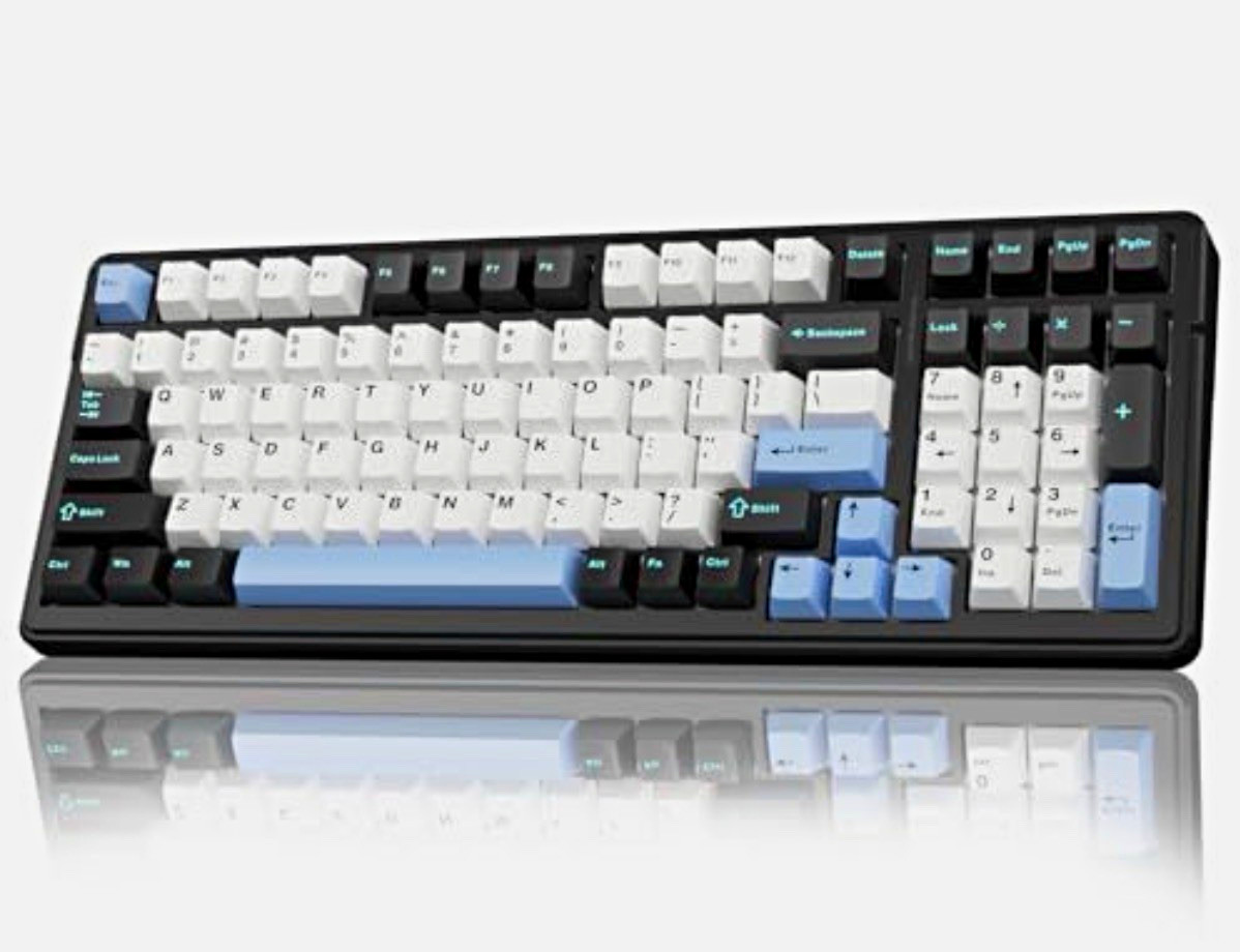AULA F99 Tri-Mode Mechanical Keyboard Hot Swap RGB Battery QWERTY PBT B/W/Blue