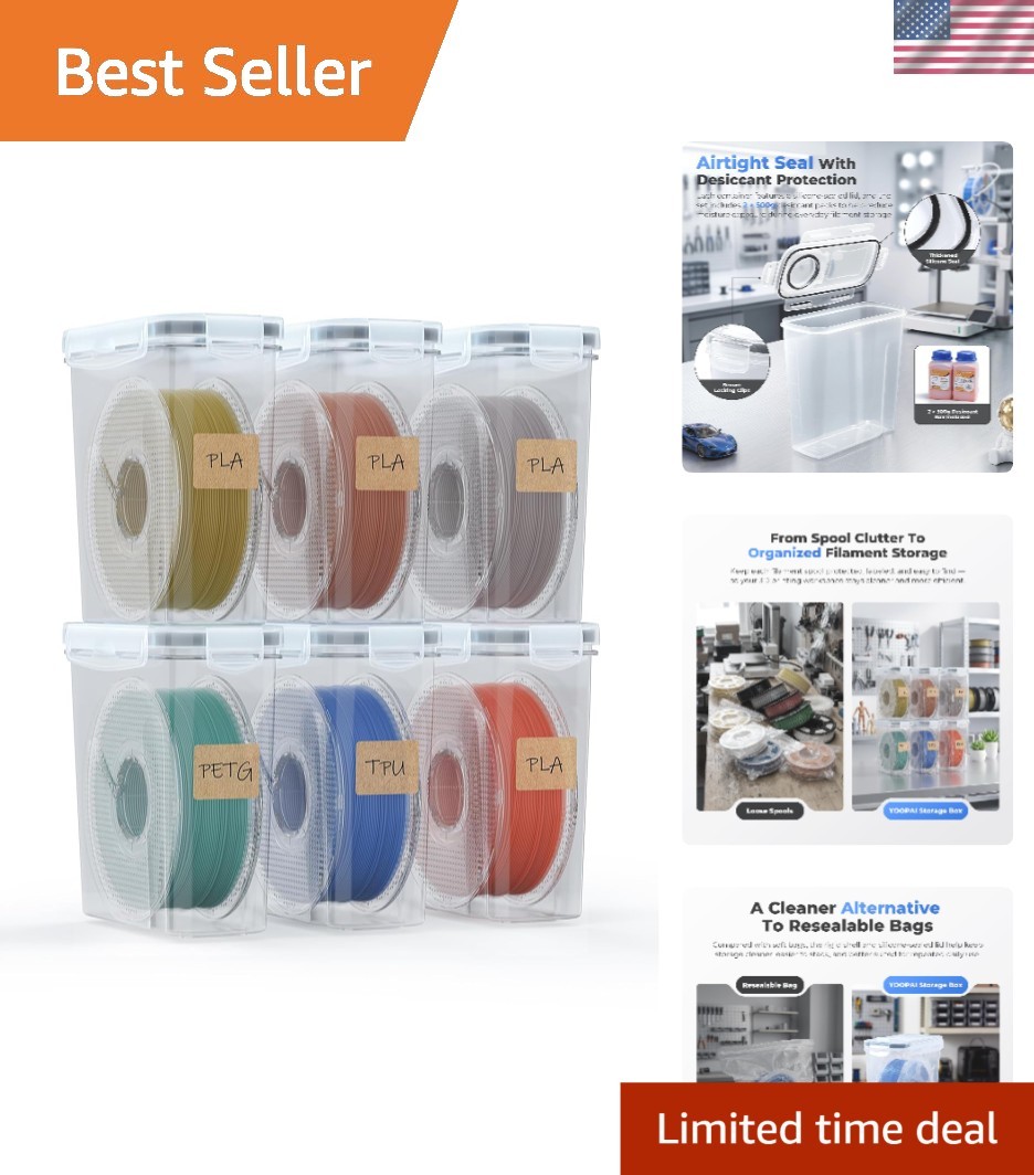 Elegant 6-Pack Filament Storage Box for 3D Printing - Moisture & Dust Protection