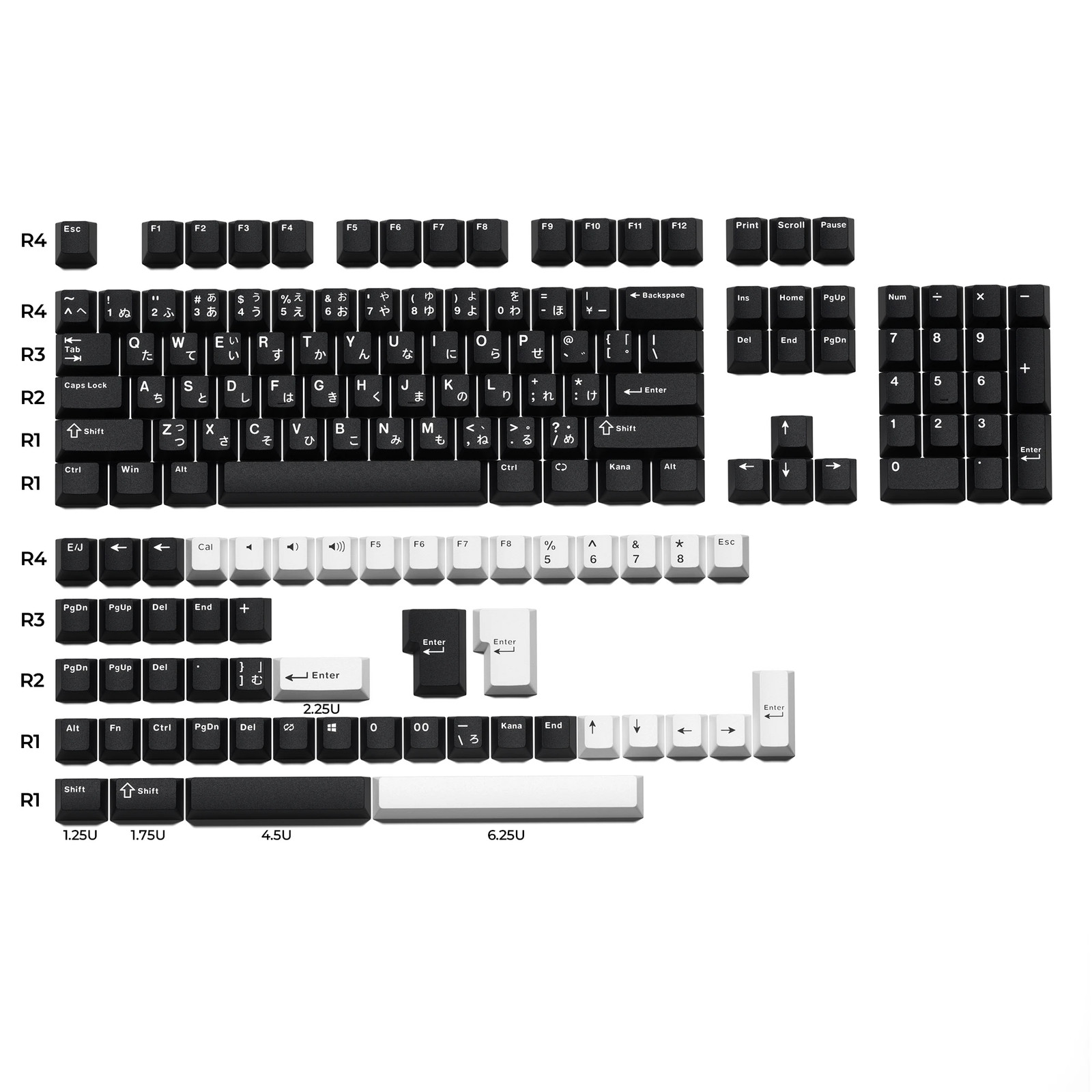 XVX Cherry Profile PBT Keycaps JIS Japanese Layout 153 Key Black Double Shot