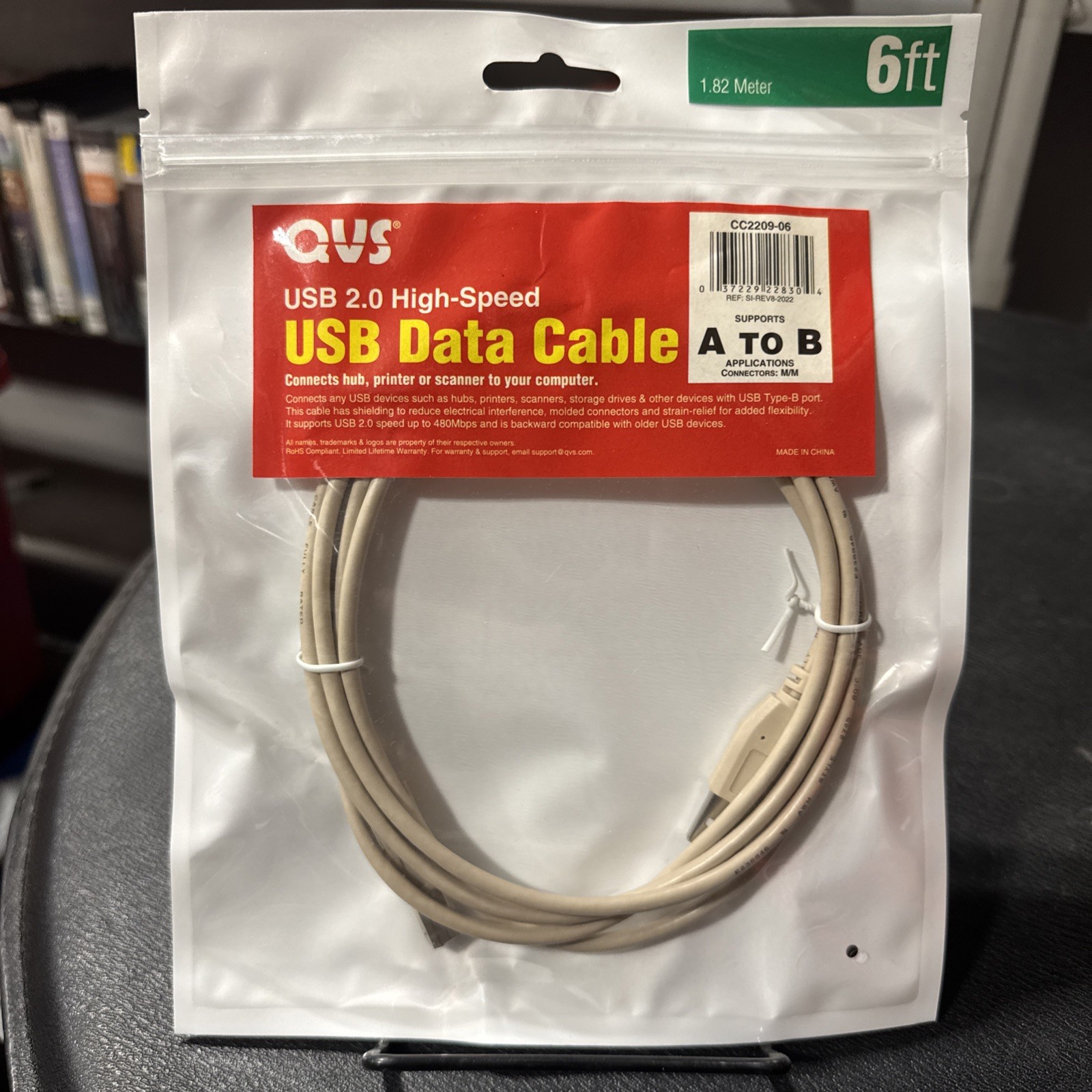 QVS 6ft Premium Hi-Speed USB 2.0 A to B Cable 480Mbps CC2209-06 -NEW