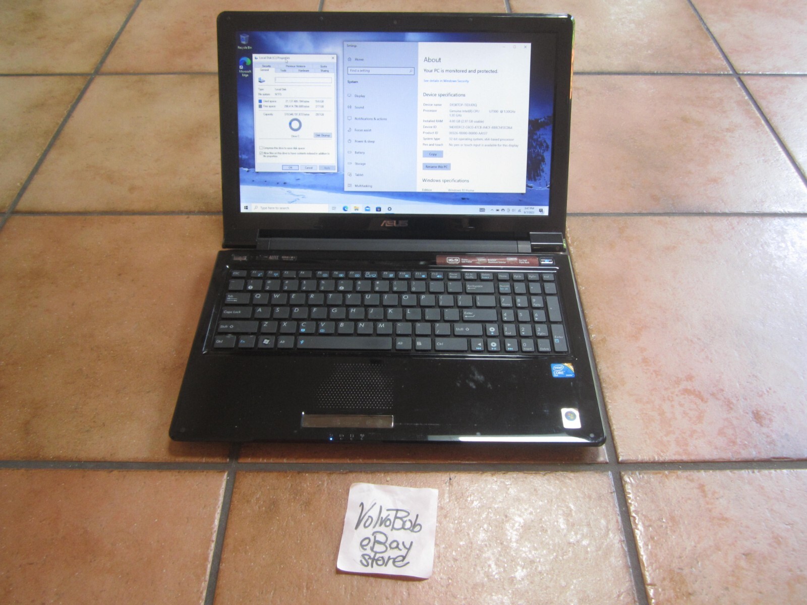 ASUS UL50A Laptop 4GBRAM 320GBHD SCREEN INTACT - BAD DVD DRIVE - NoCord - WORKS