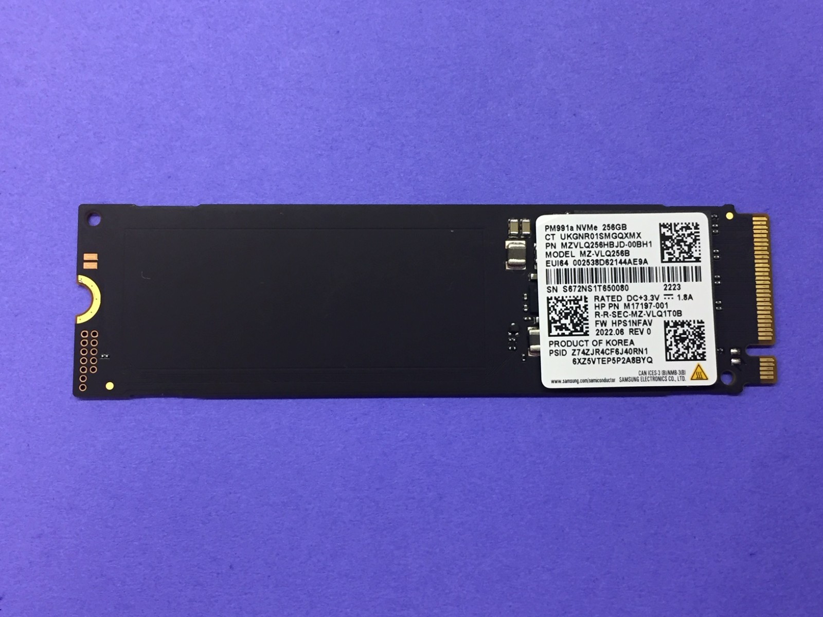 Samsung PM991a 256GB NVMe M.2 SSD MZVLQ256HBJD-00BH1 MZ-VLQ256B
