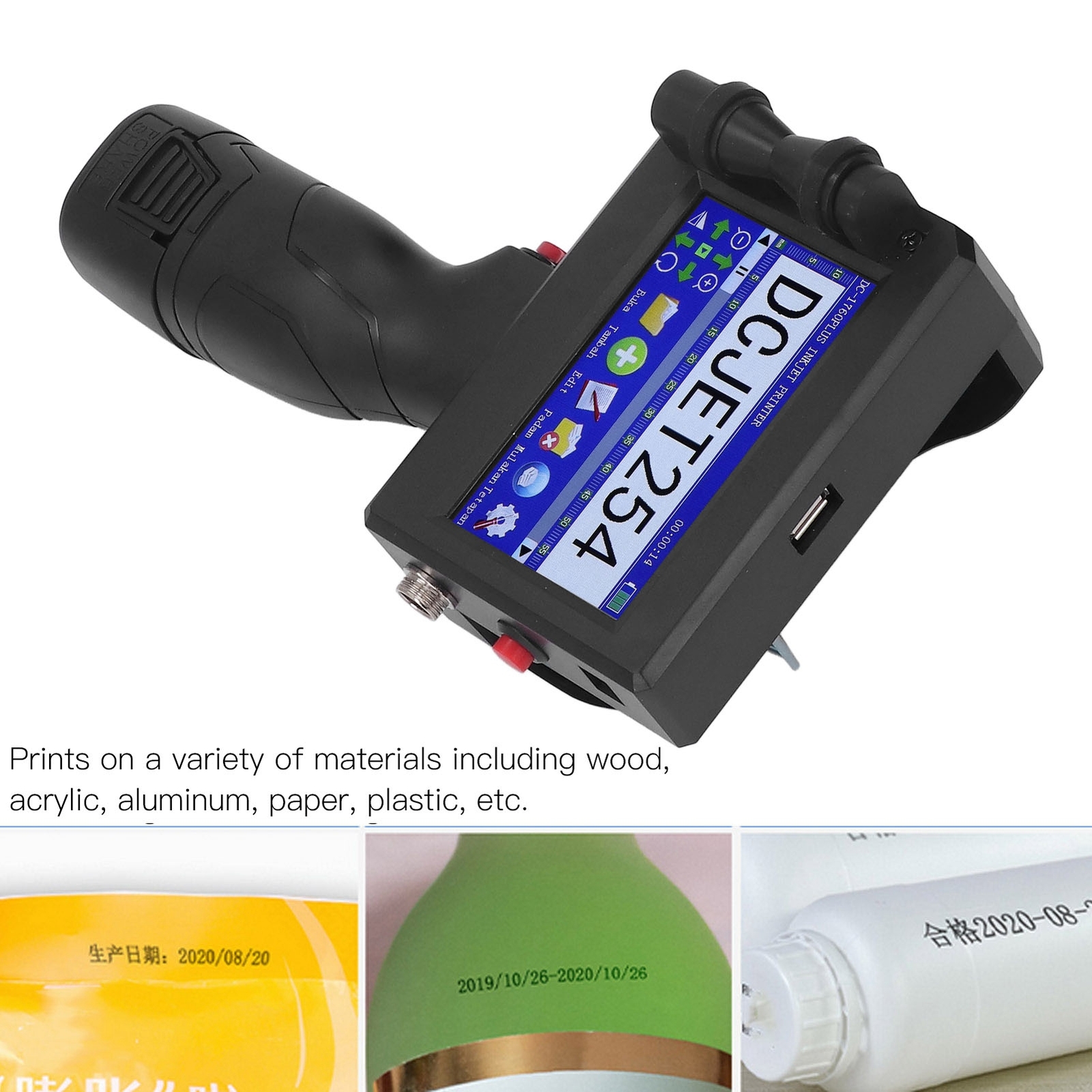 Mobile Inkjet Printer HD LED Touch Screen 4 Cores CUP Hand-held Inkjet Printer